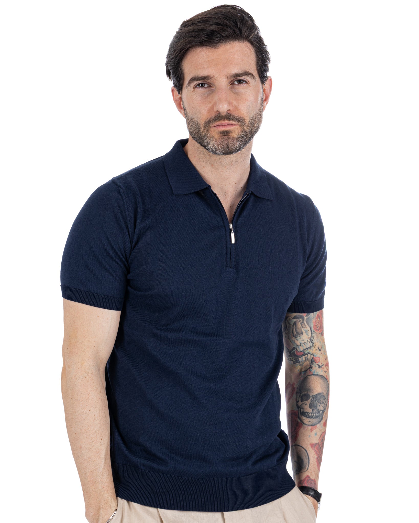 Sebastian - blue knitted polo with zip