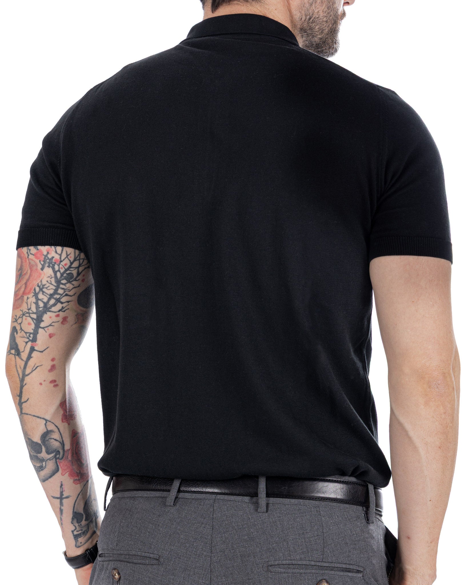 Sebastian - polo in maglia nera con cerniera