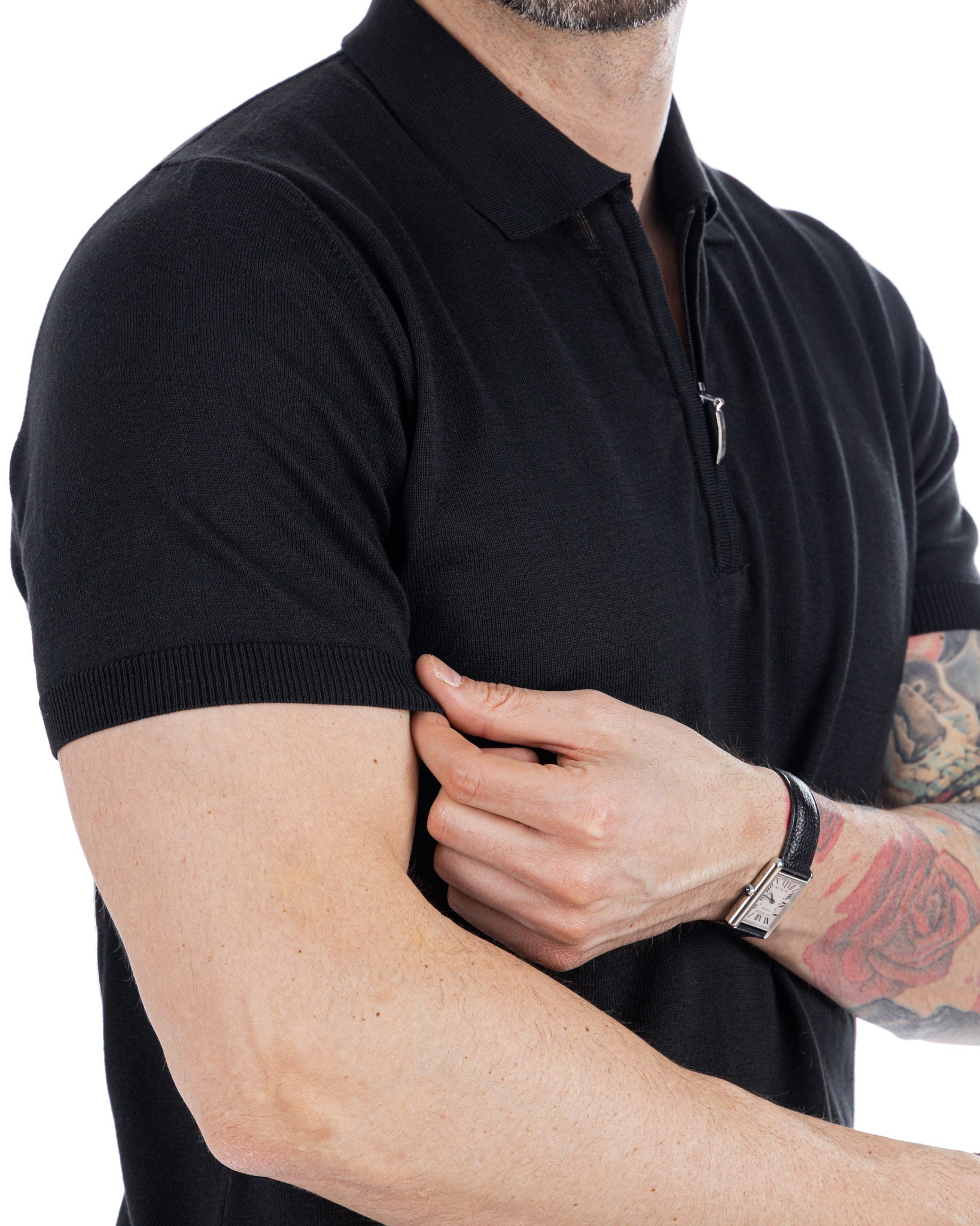 Sebastian - polo in maglia nera con cerniera