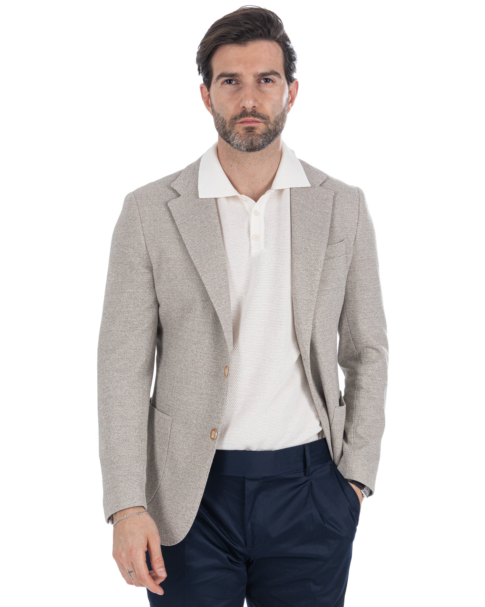 Haines - giacca monopetto grigio melange