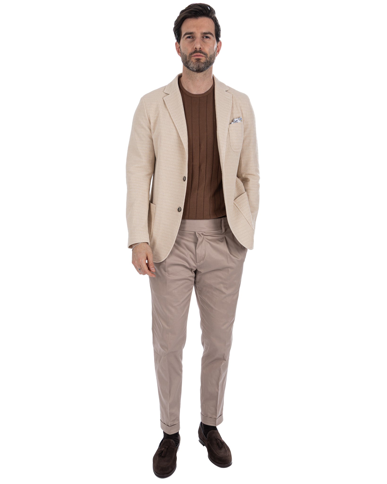 Hilo - giacca monopetto in maglia panna