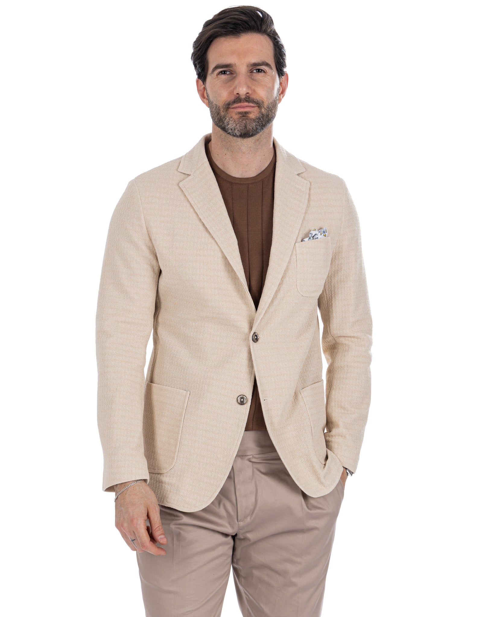 Hilo - giacca monopetto in maglia panna