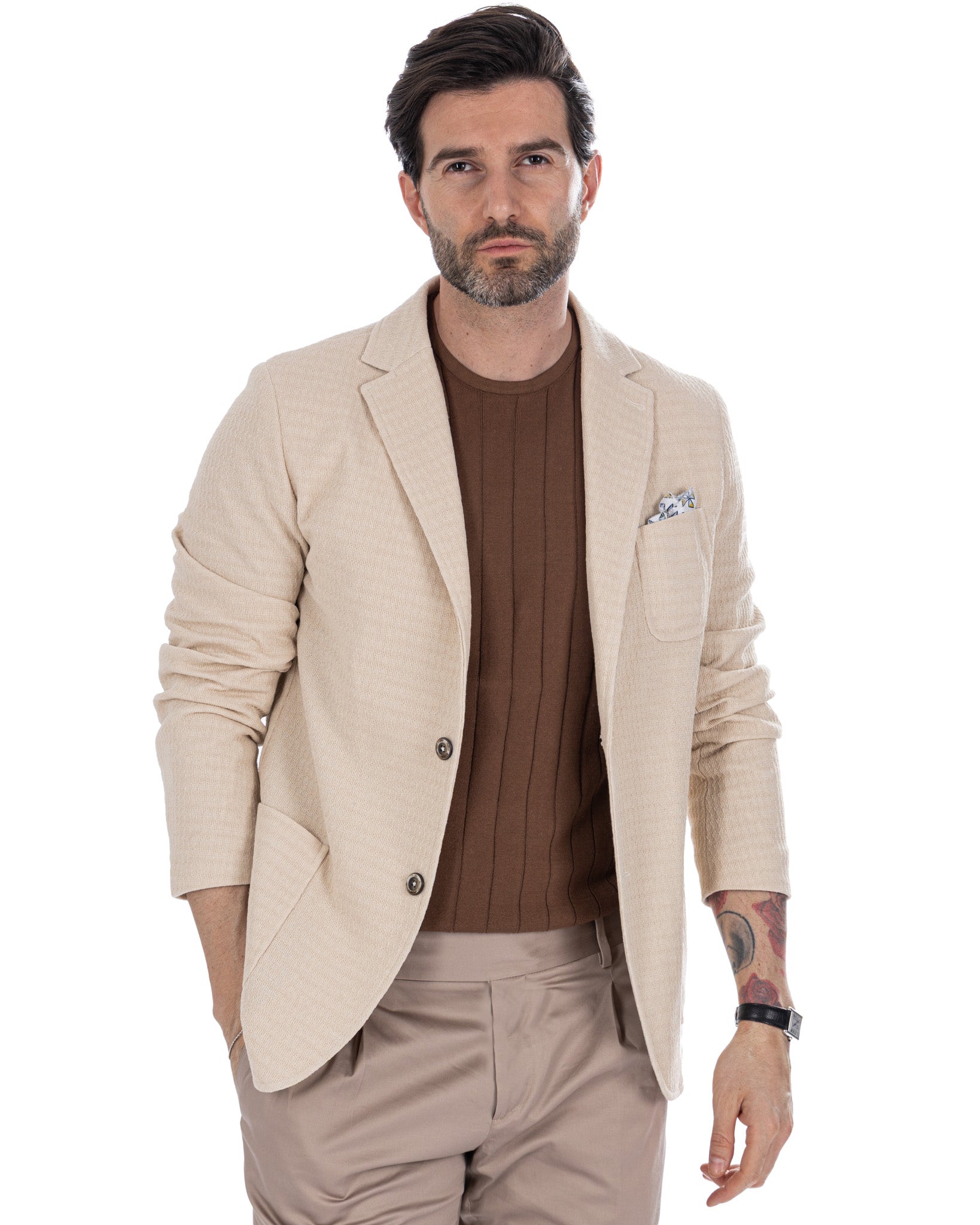 Hilo - giacca monopetto in maglia panna