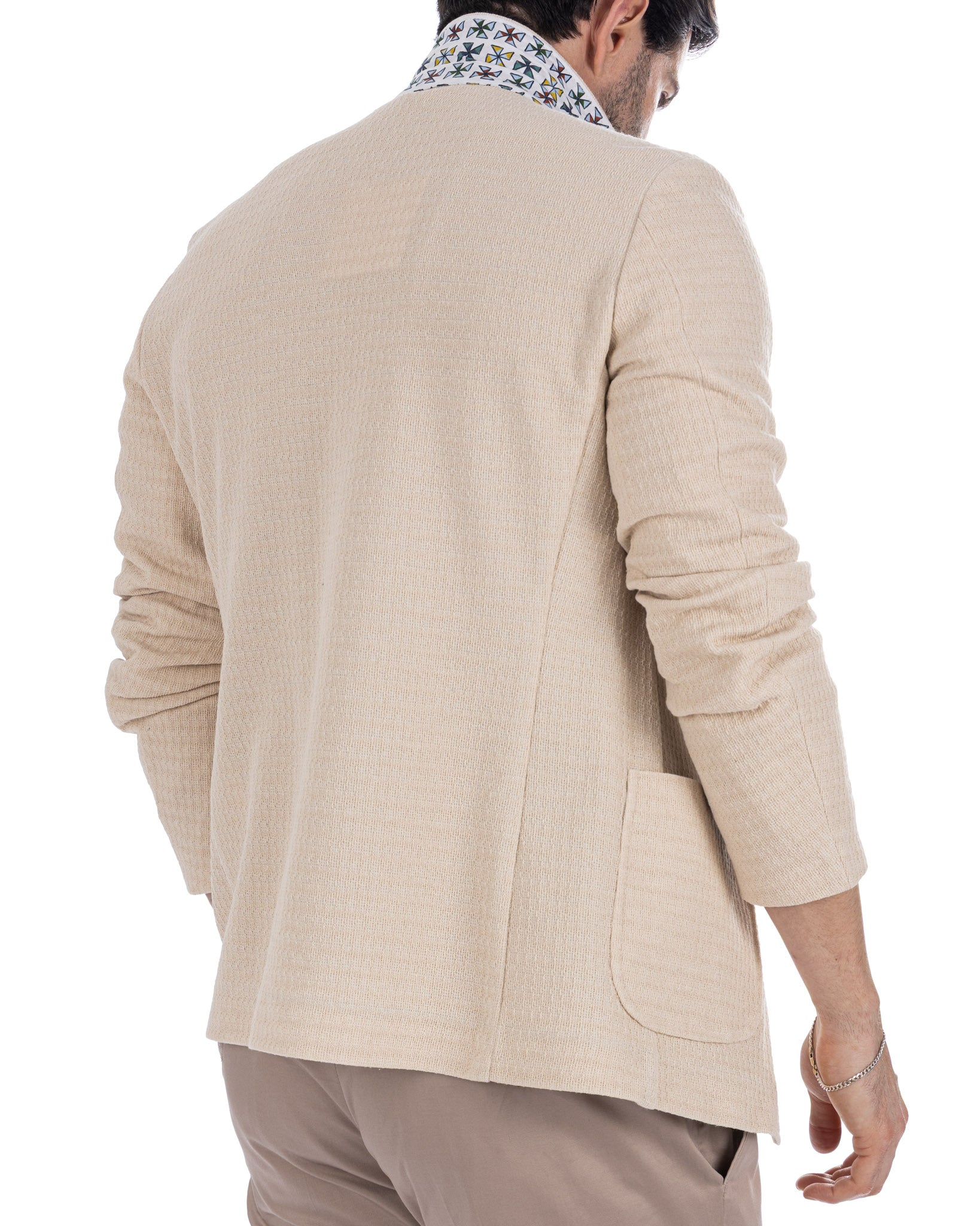 Hilo - giacca monopetto in maglia panna