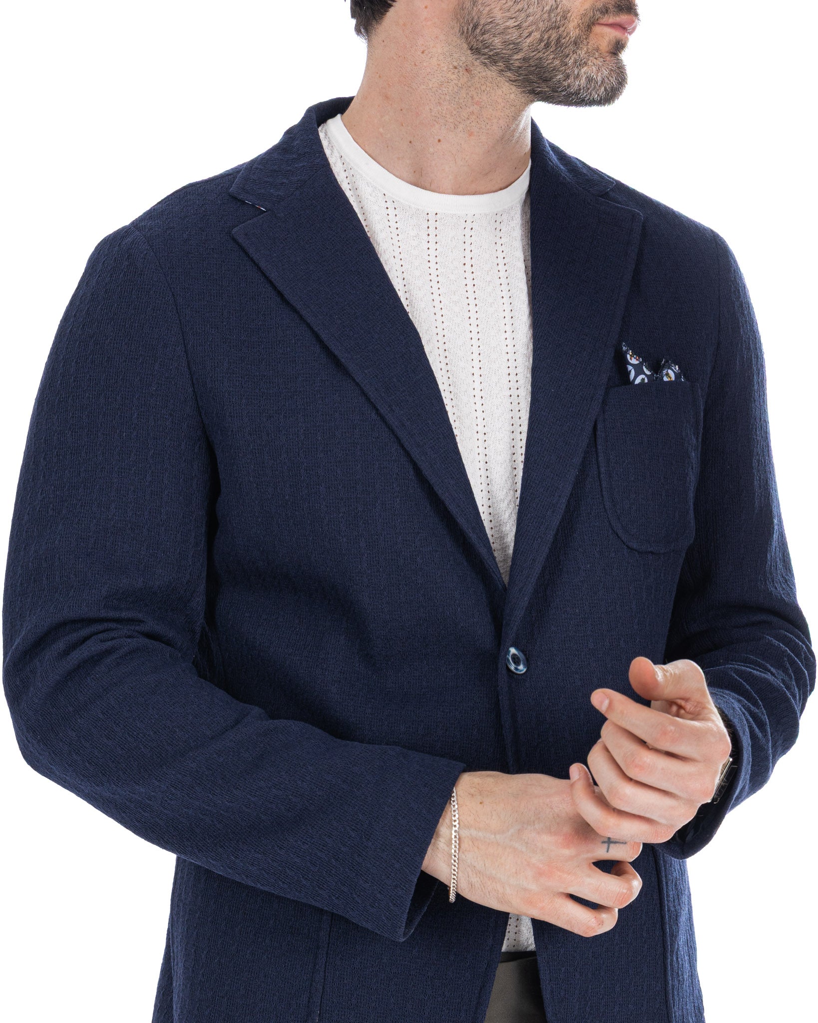 Hilo - giacca monopetto in maglia blu