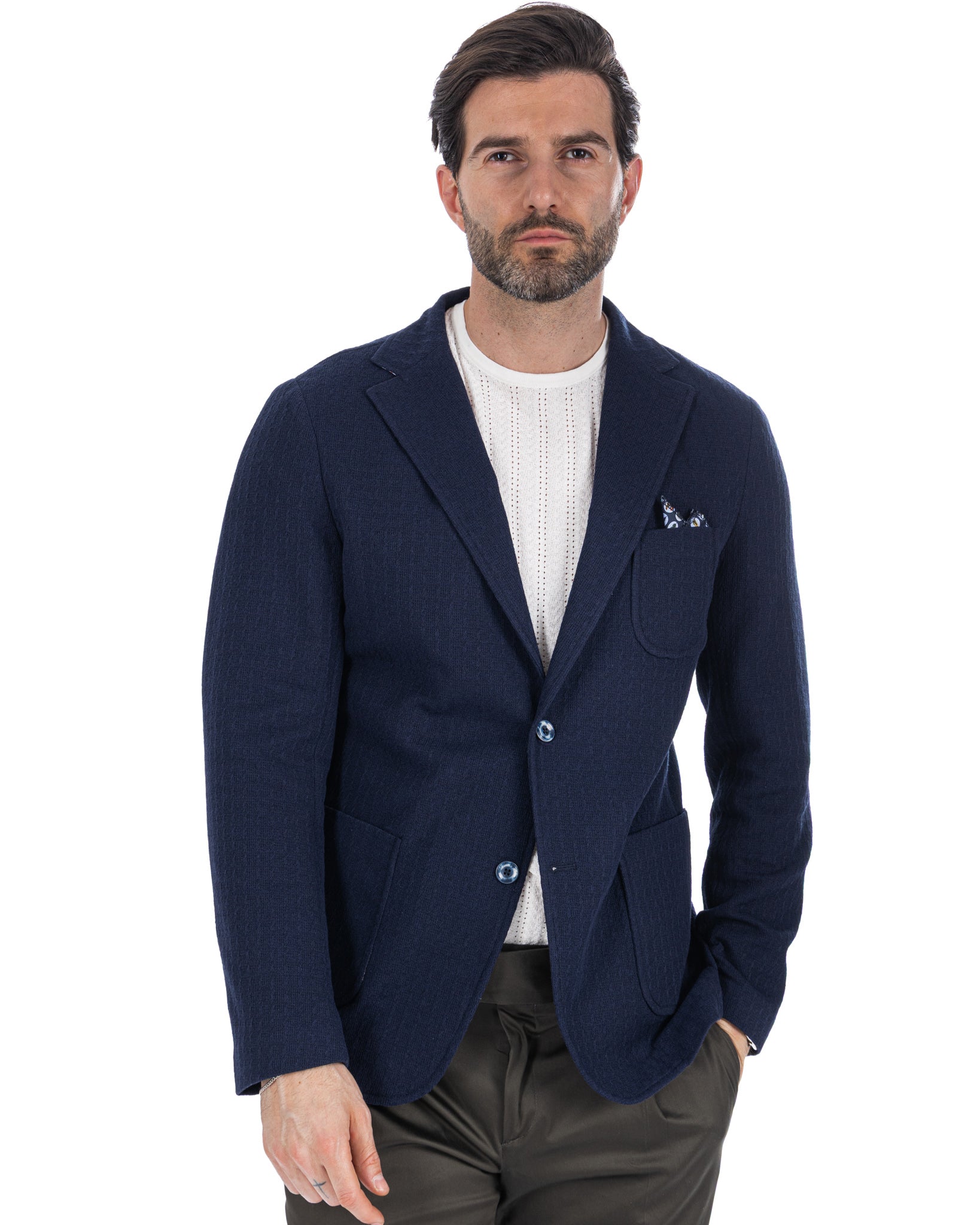 Hilo - giacca monopetto in maglia blu