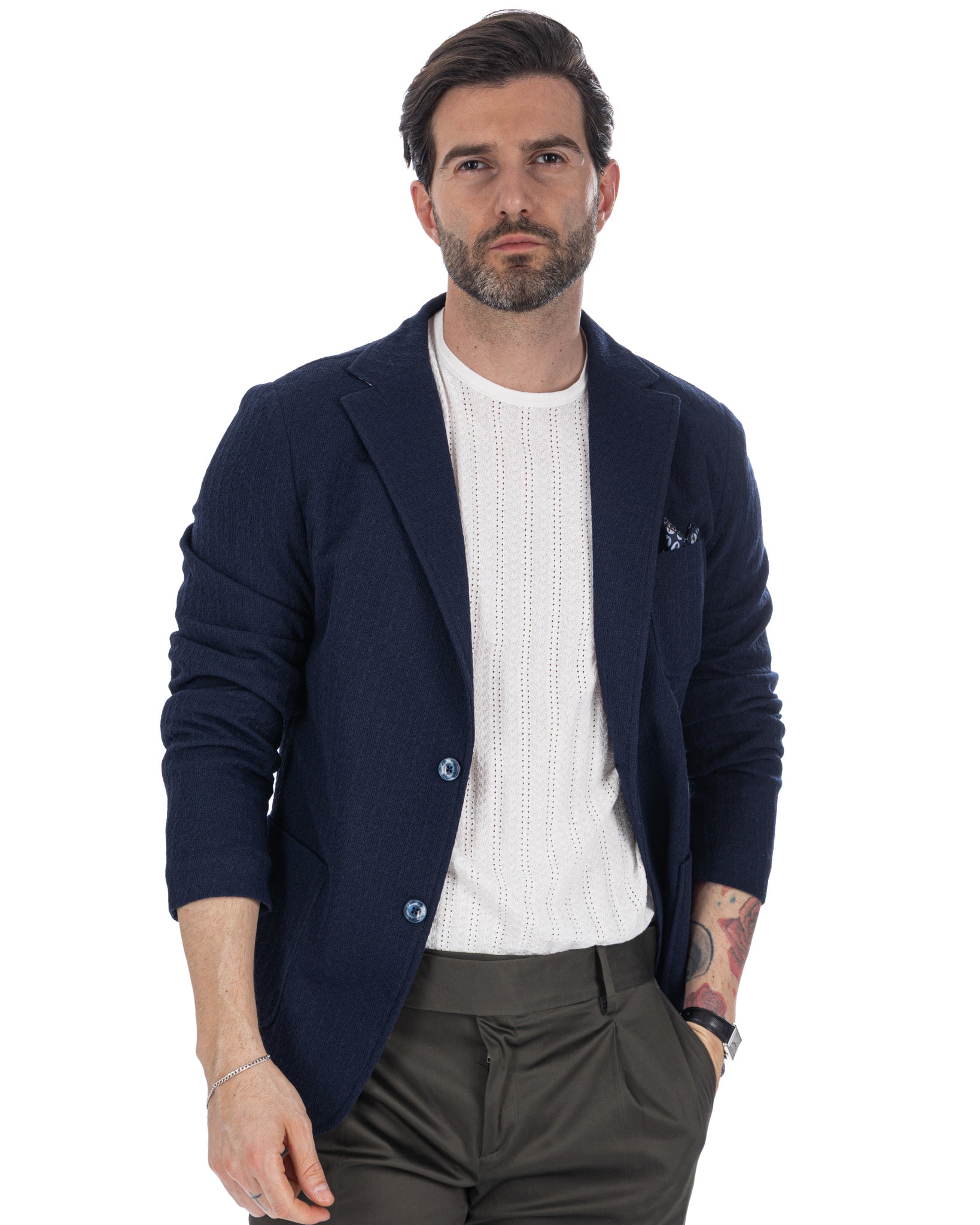 Hilo - giacca monopetto in maglia blu