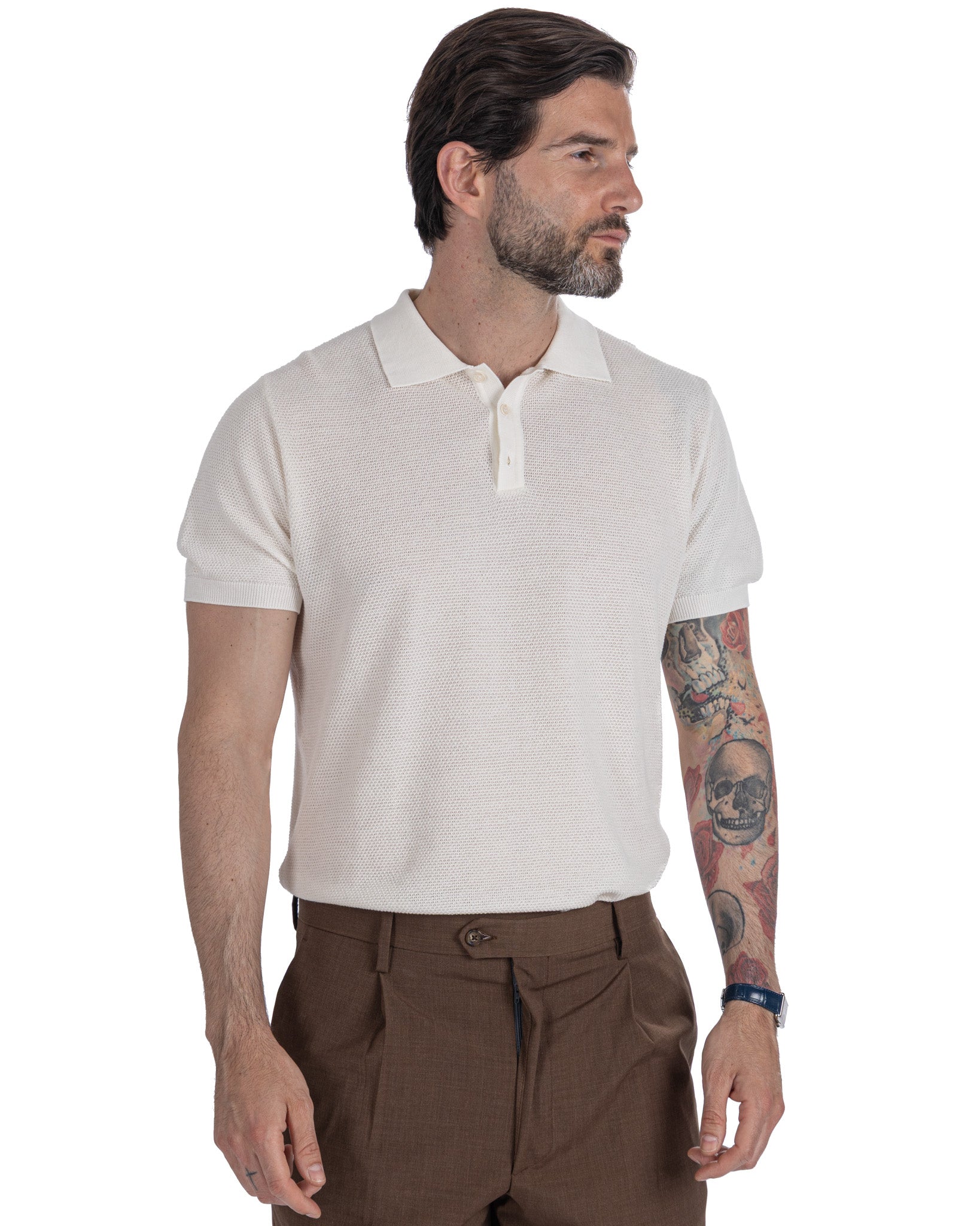 Rod - polo en maille nid d'abeille crème