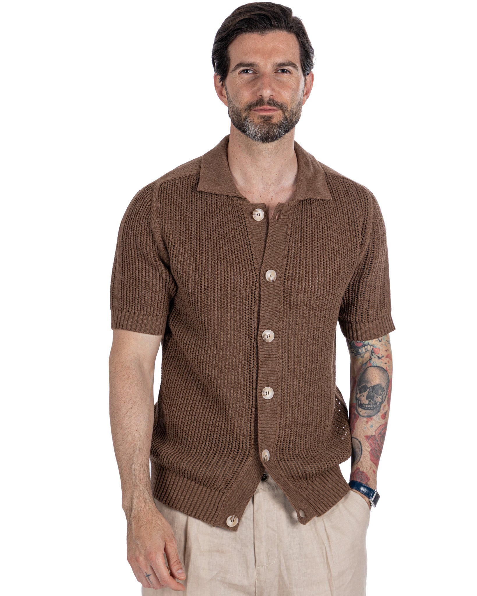 Culebrita - chemise perforée marron foncé