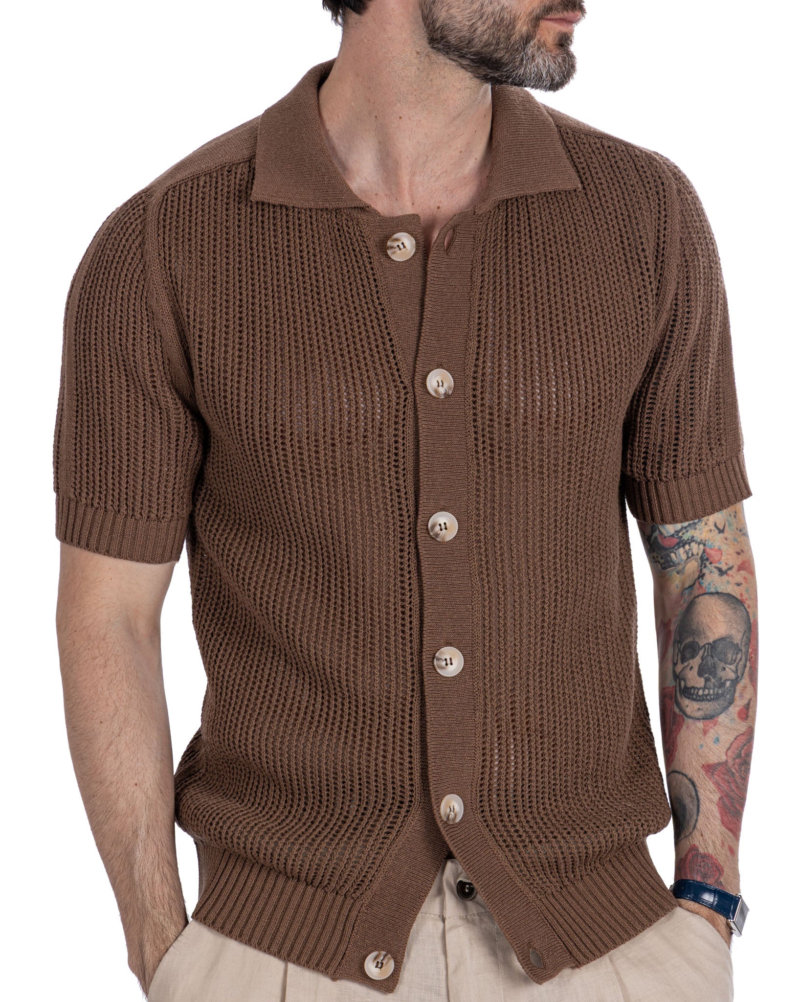 Culebrita - chemise perforée marron foncé