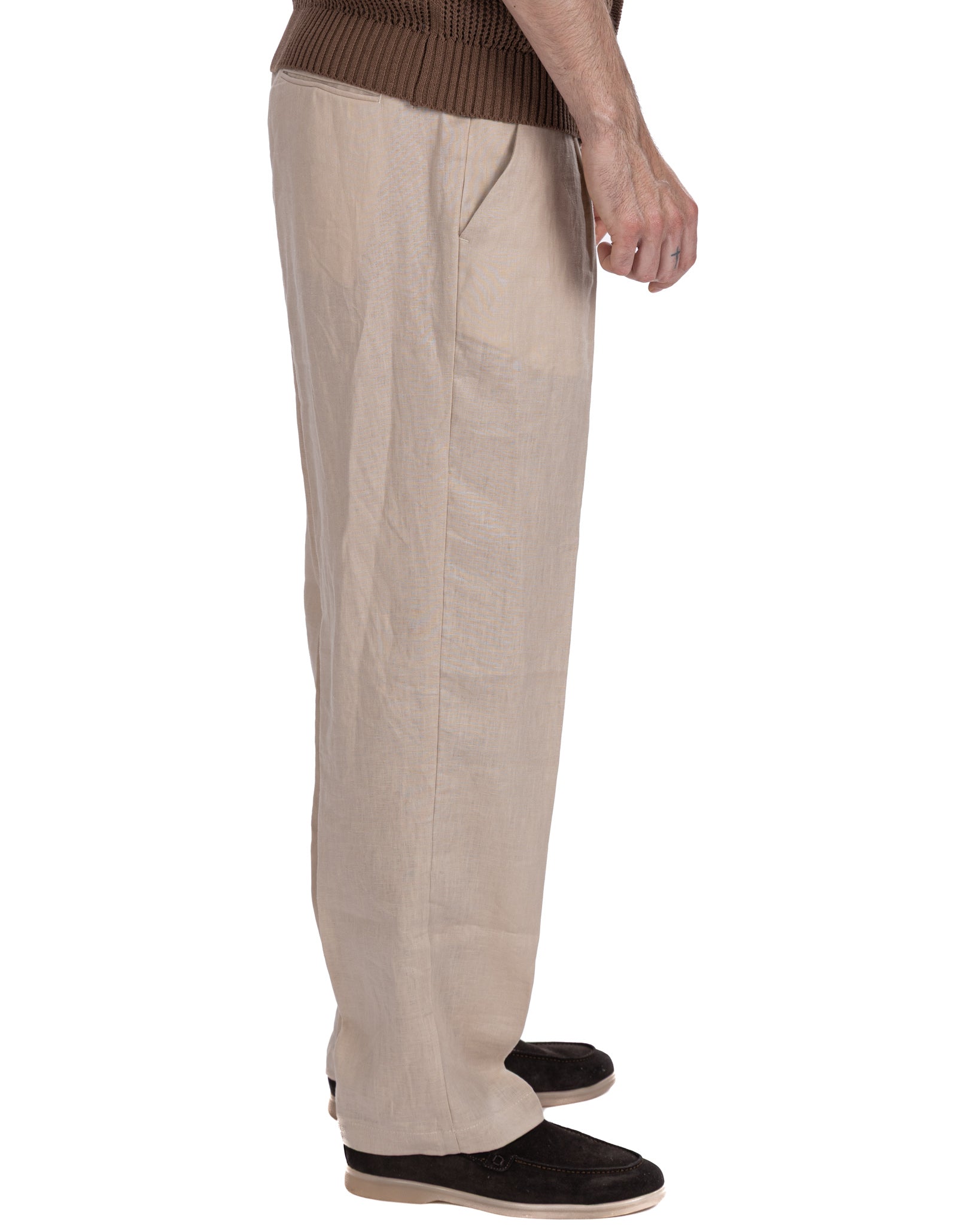 Lucas - pantalone largo in puro lino spago con pinces