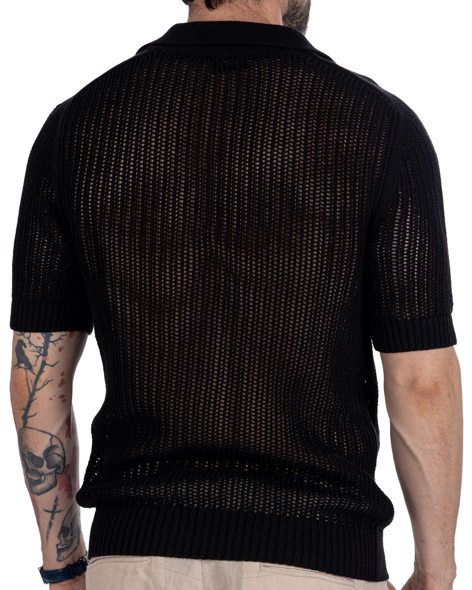 Casper - polo oversize traforata nera