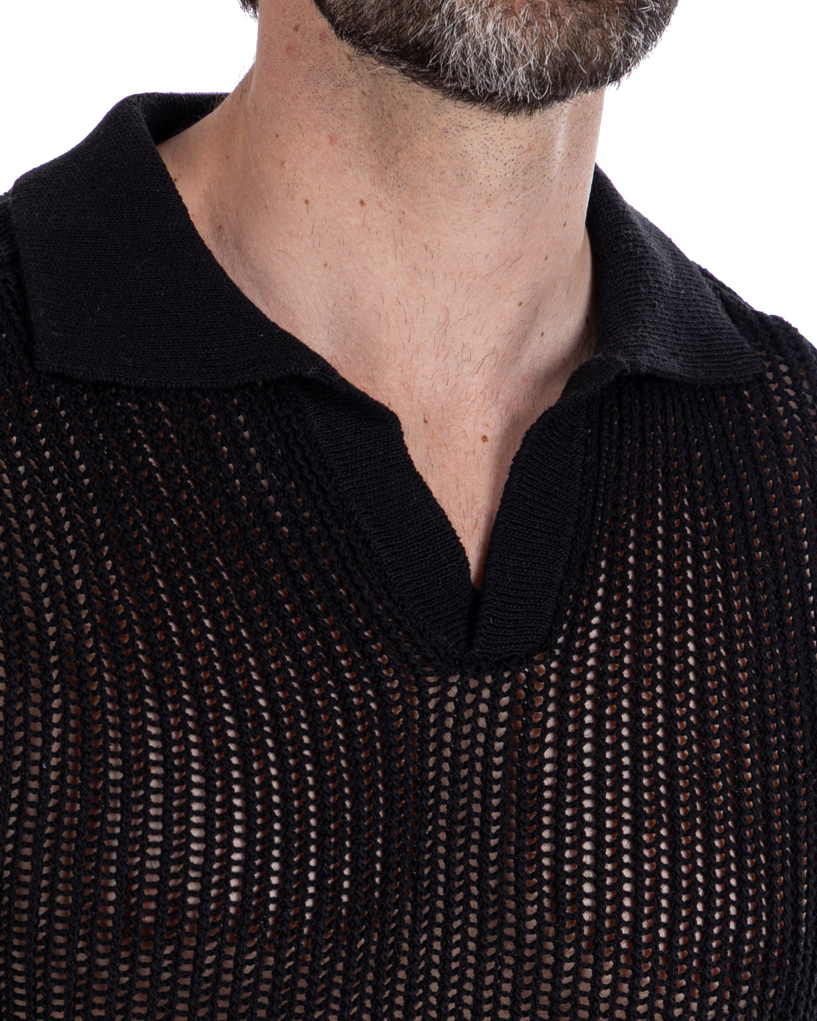 Casper - polo oversize traforata nera