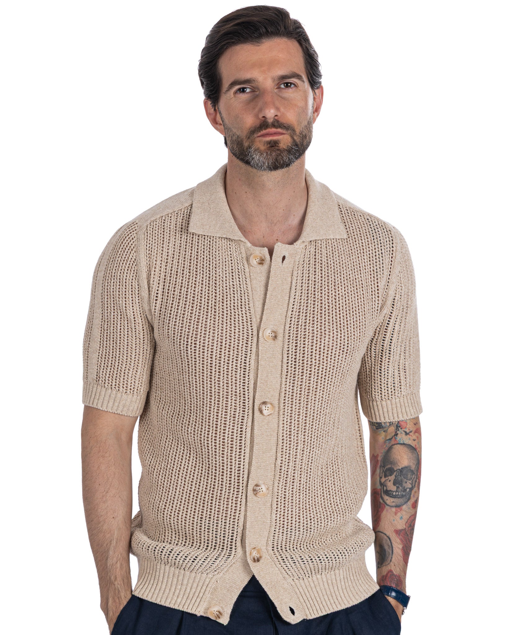 Culebrita - chemise perforée beige
