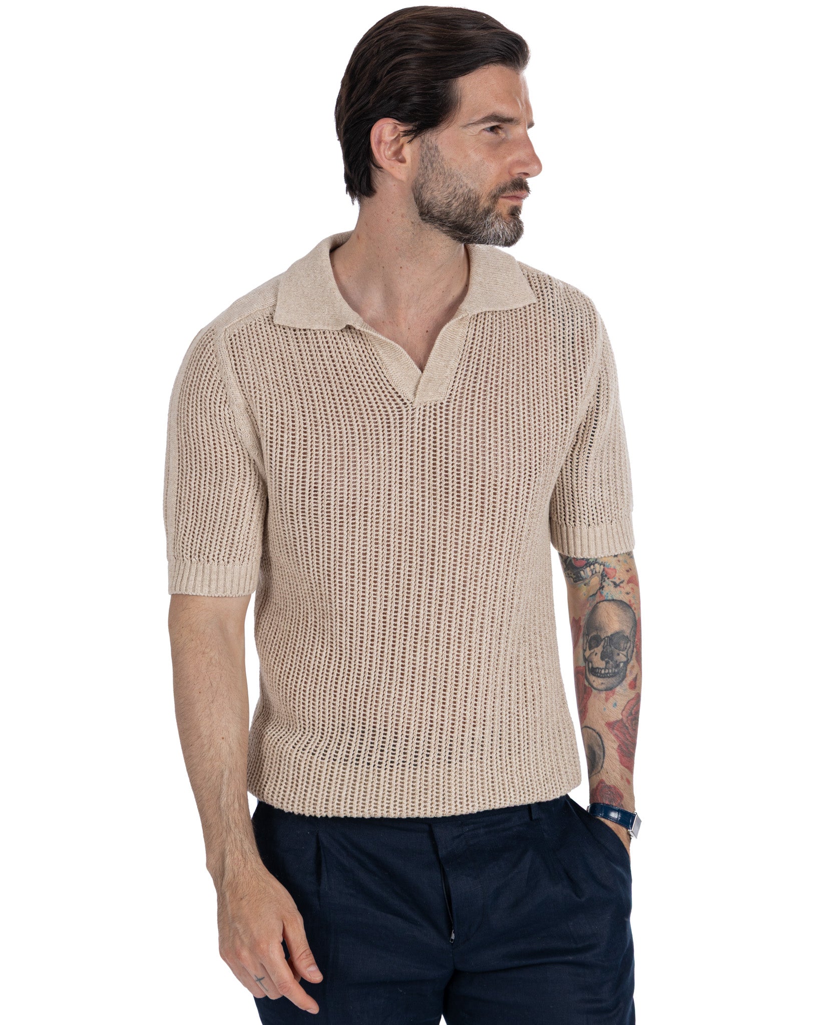 Casper - polo oversize traforata beige