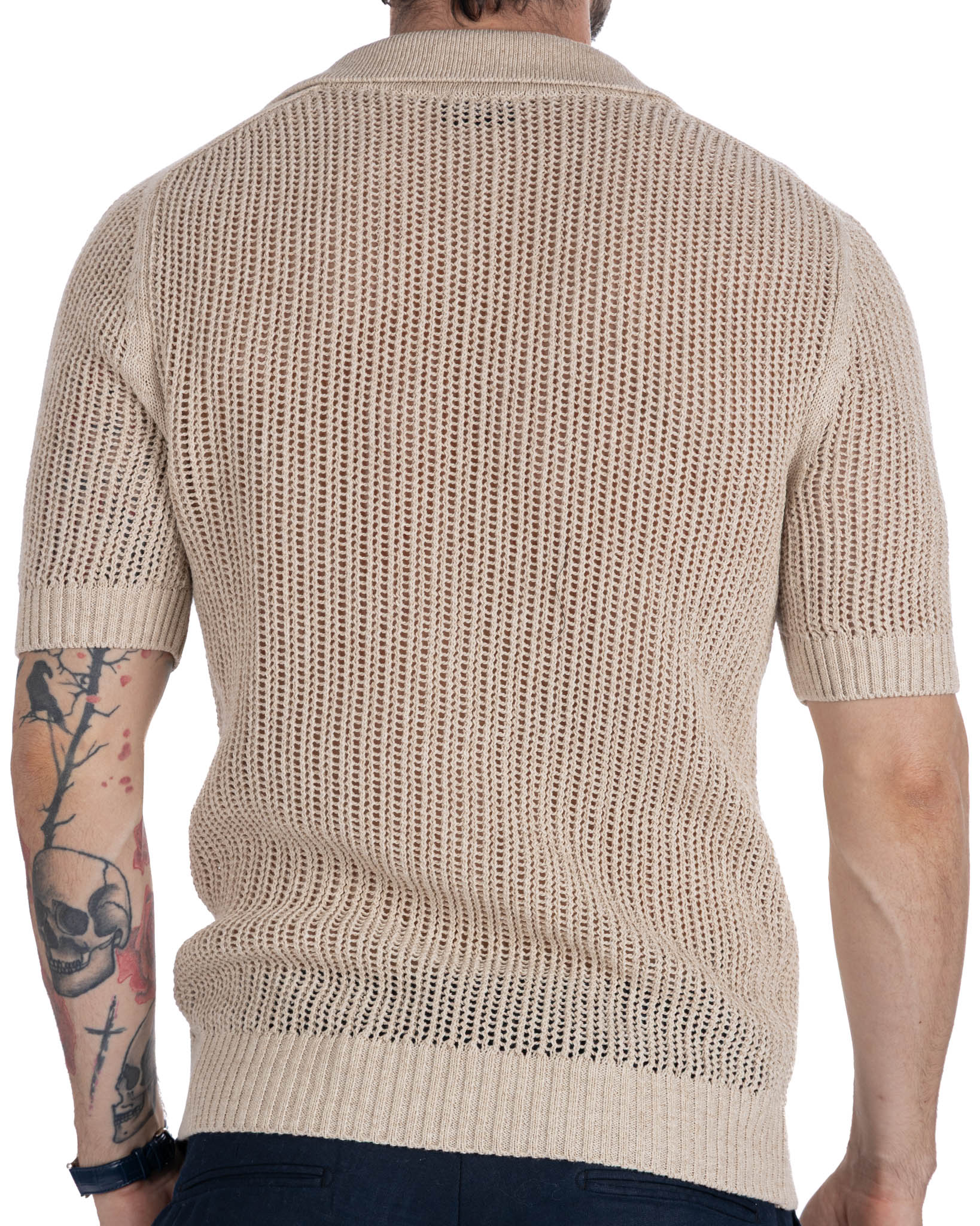 Casper - polo oversize traforata beige