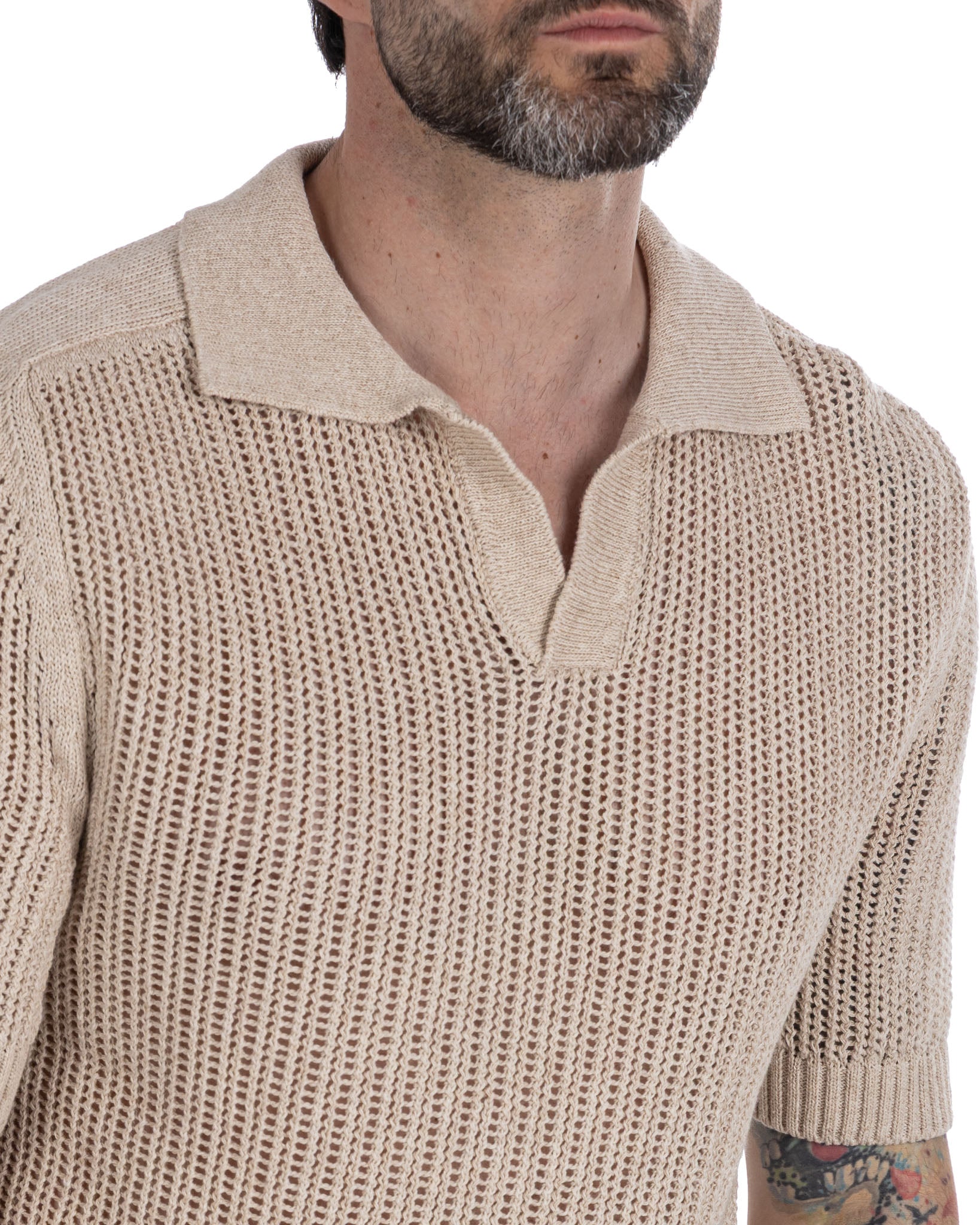 Casper - polo oversize traforata beige