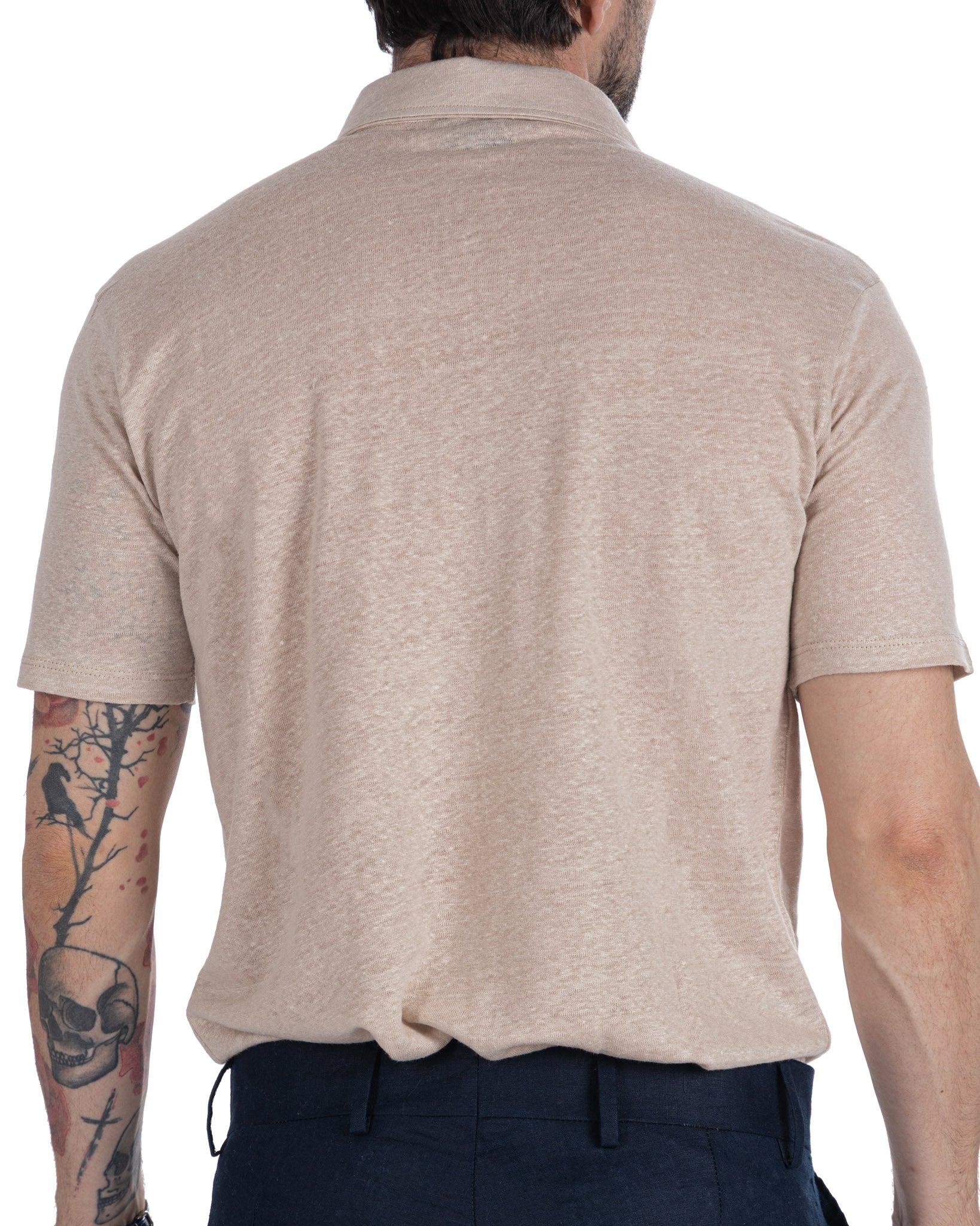 Marcos - beige linen knitted polo