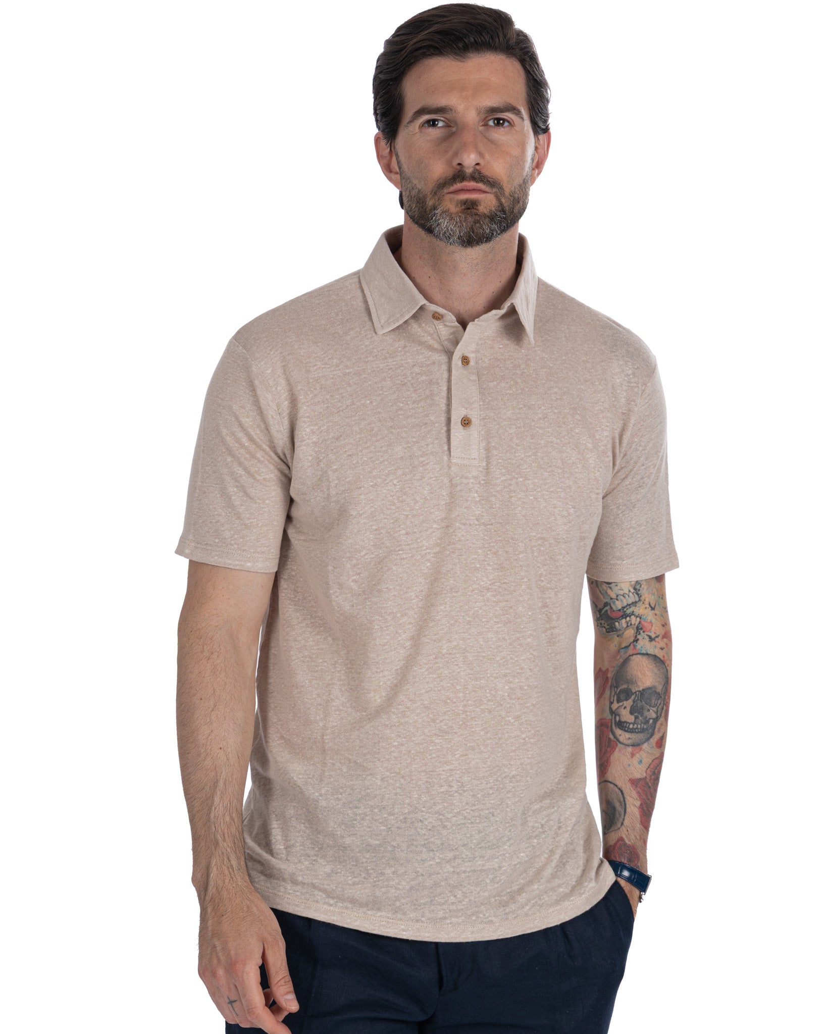 Marcos - beige linen knitted polo
