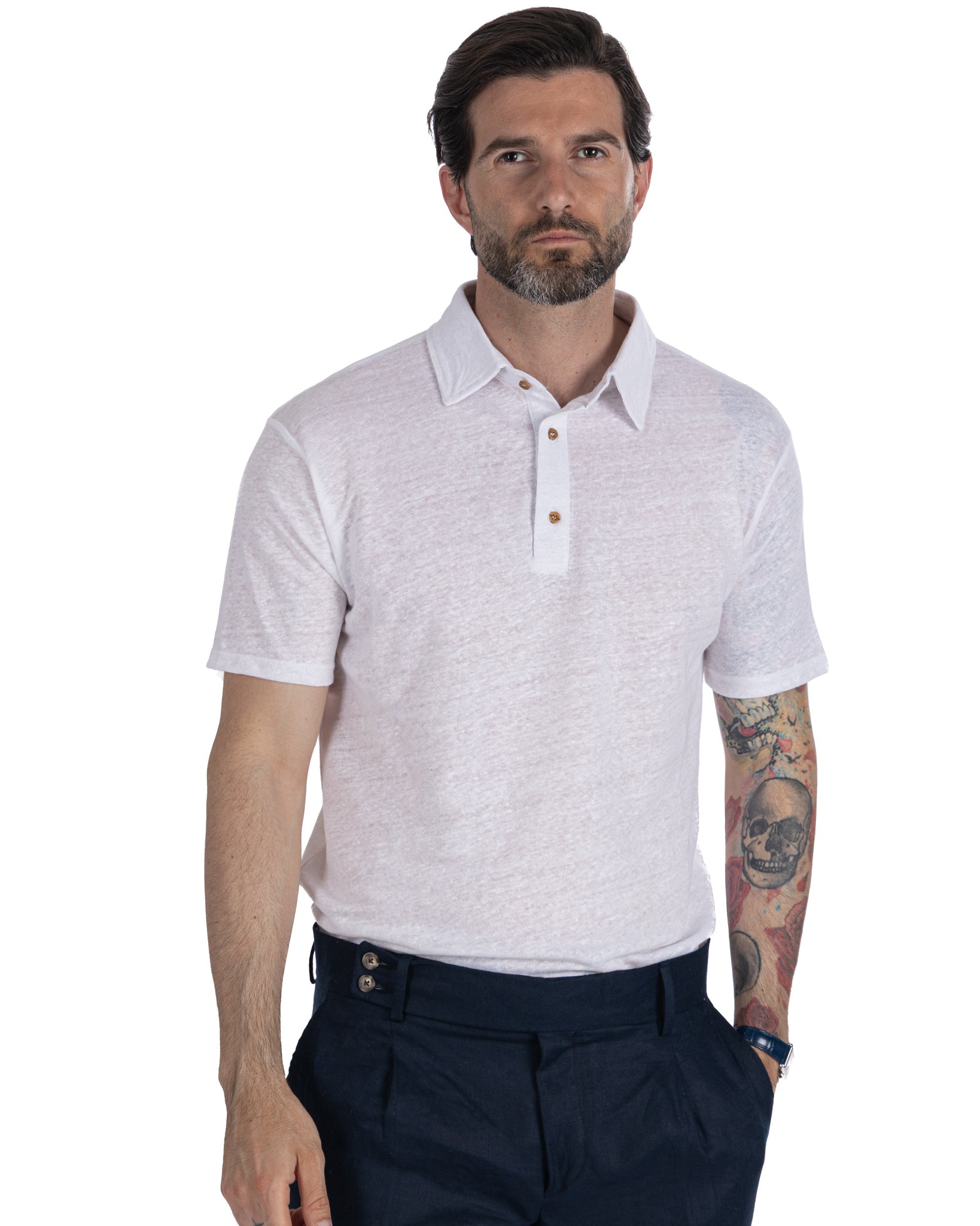 Marcos - polo in maglia in lino bianco