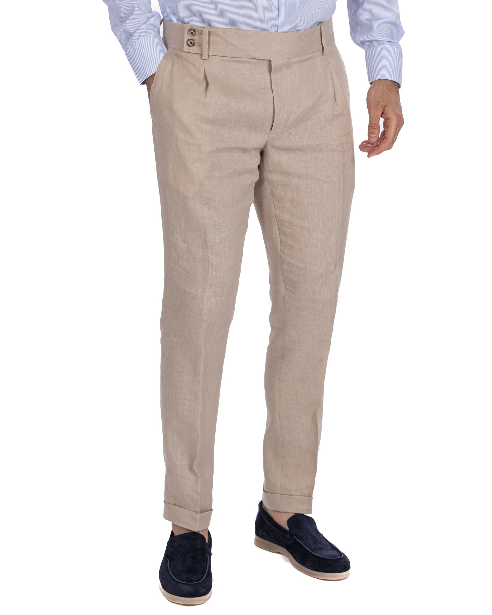 Pescaluse - high-waisted trousers in pure linen string