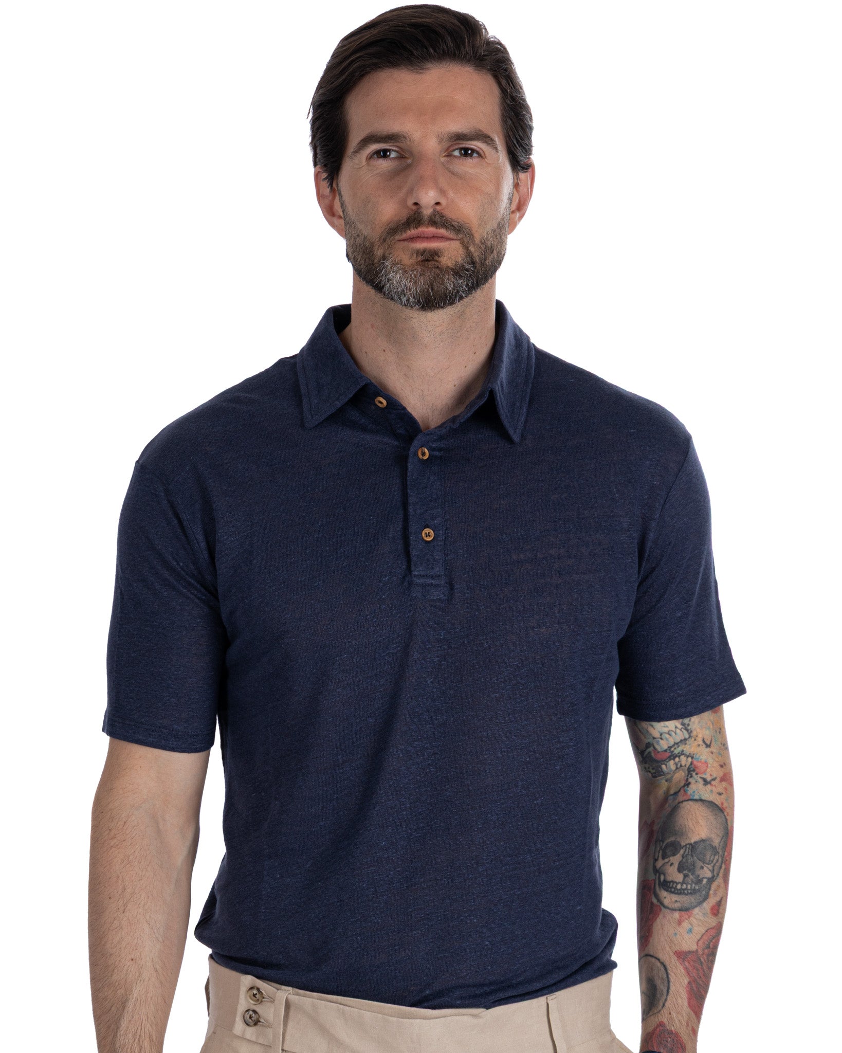 Marcos - polo in maglia in lino blu