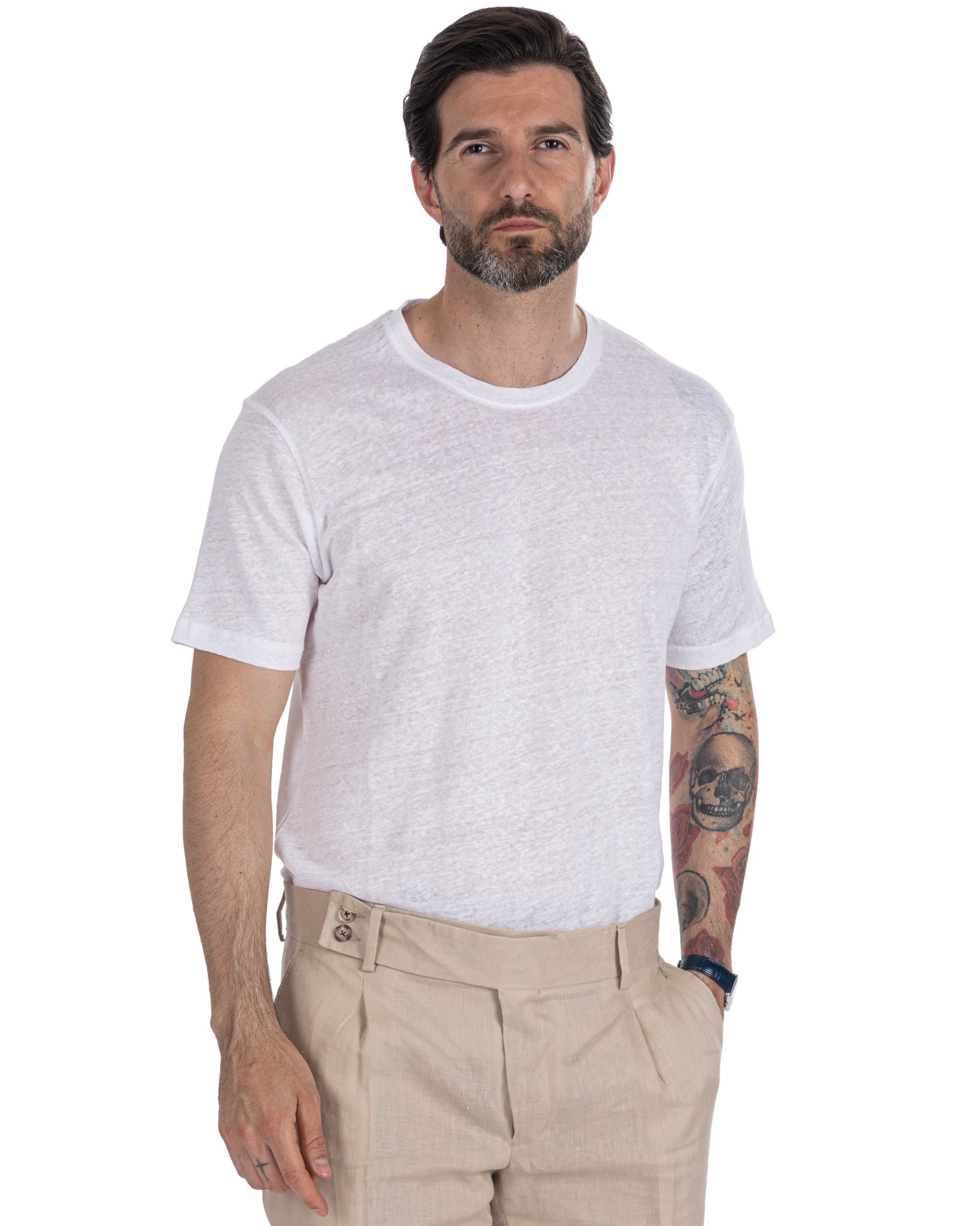 Felix - t-shirt in lino bianca