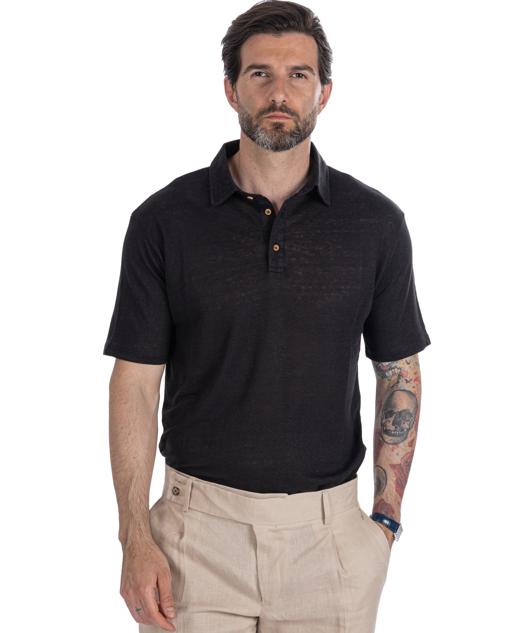 Marcos - Black Linen Knit Polo