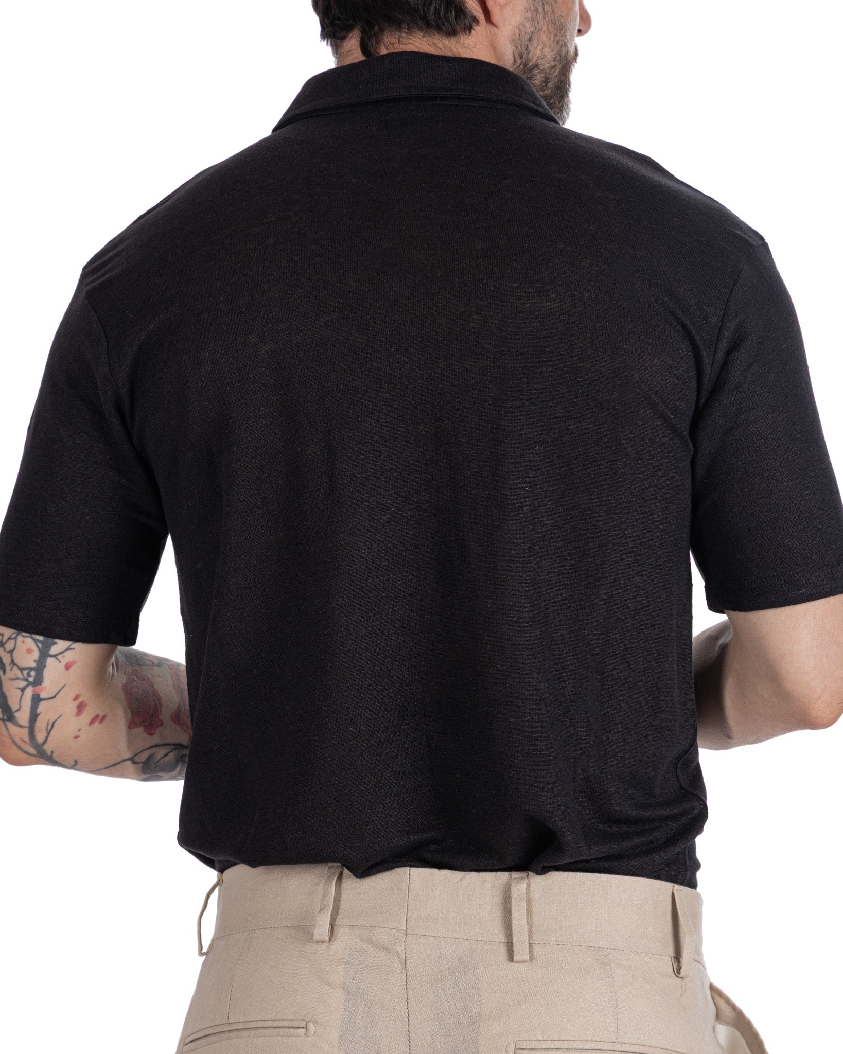 Marcos - Black Linen Knit Polo