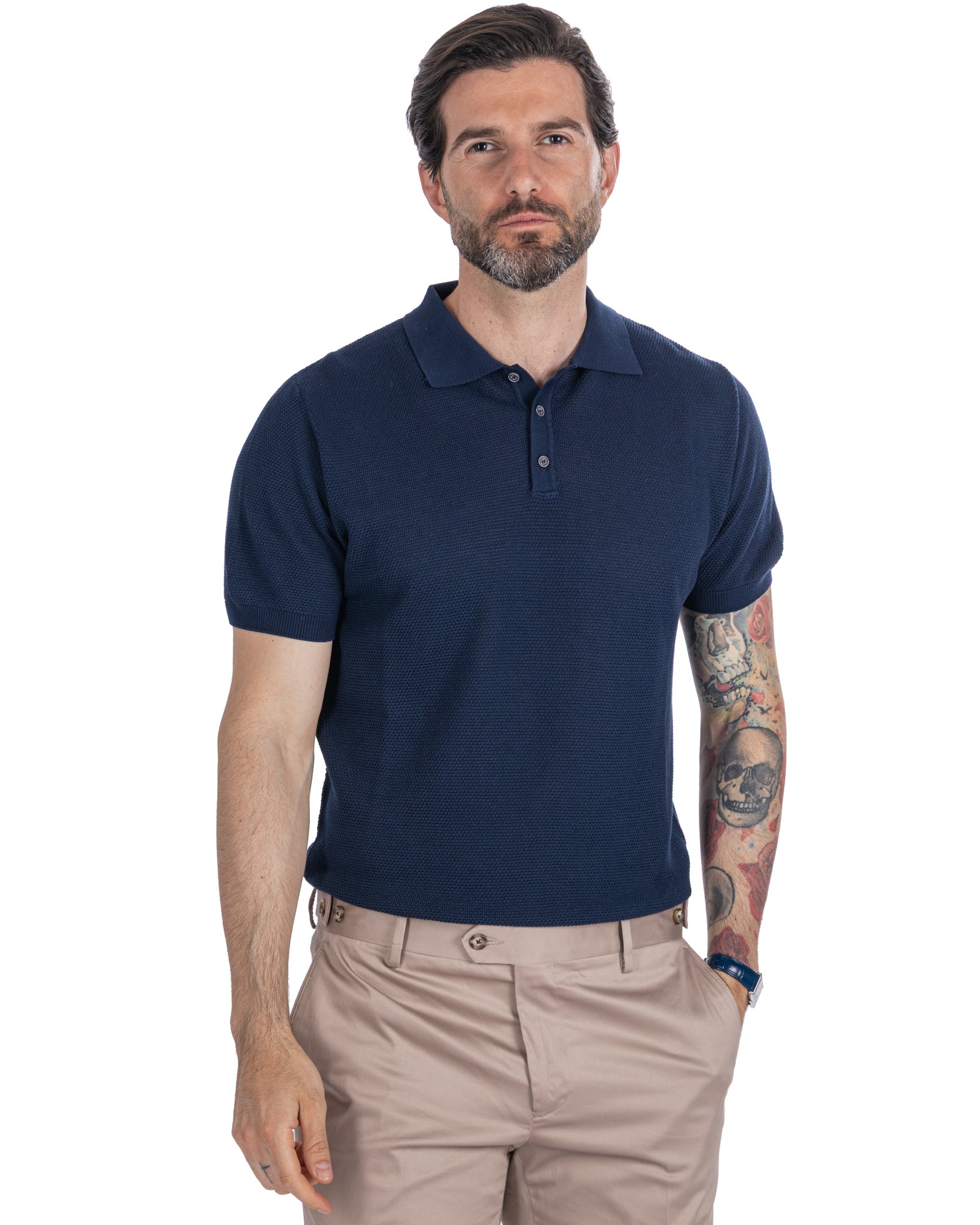 Rod - polo in maglia nido d'ape blu