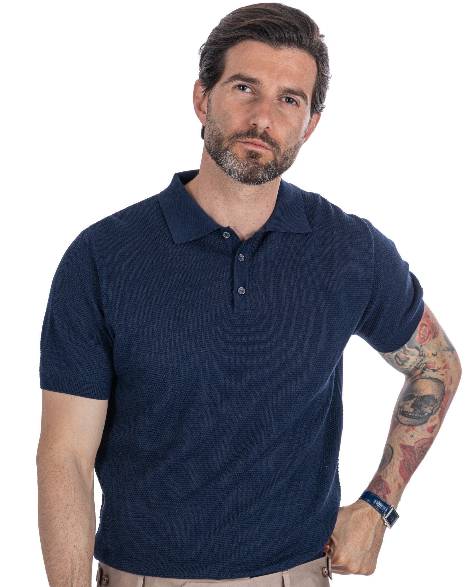 Rod - polo in maglia nido d'ape blu