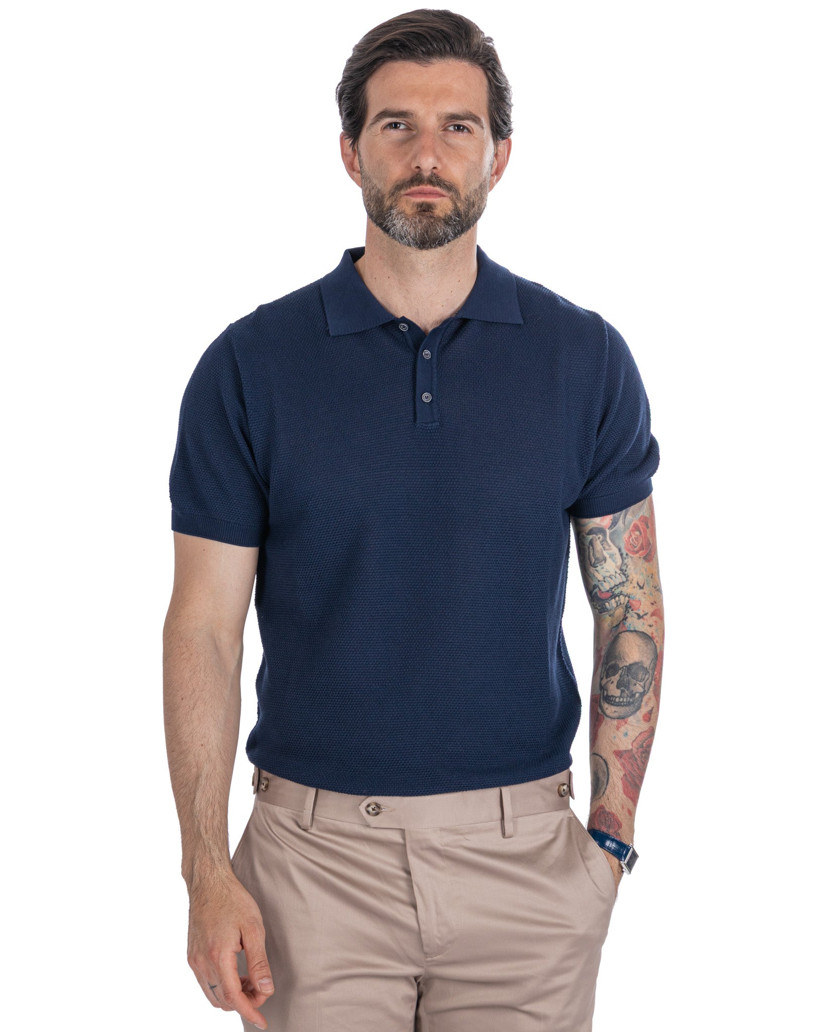 Rod - polo in maglia nido d'ape blu