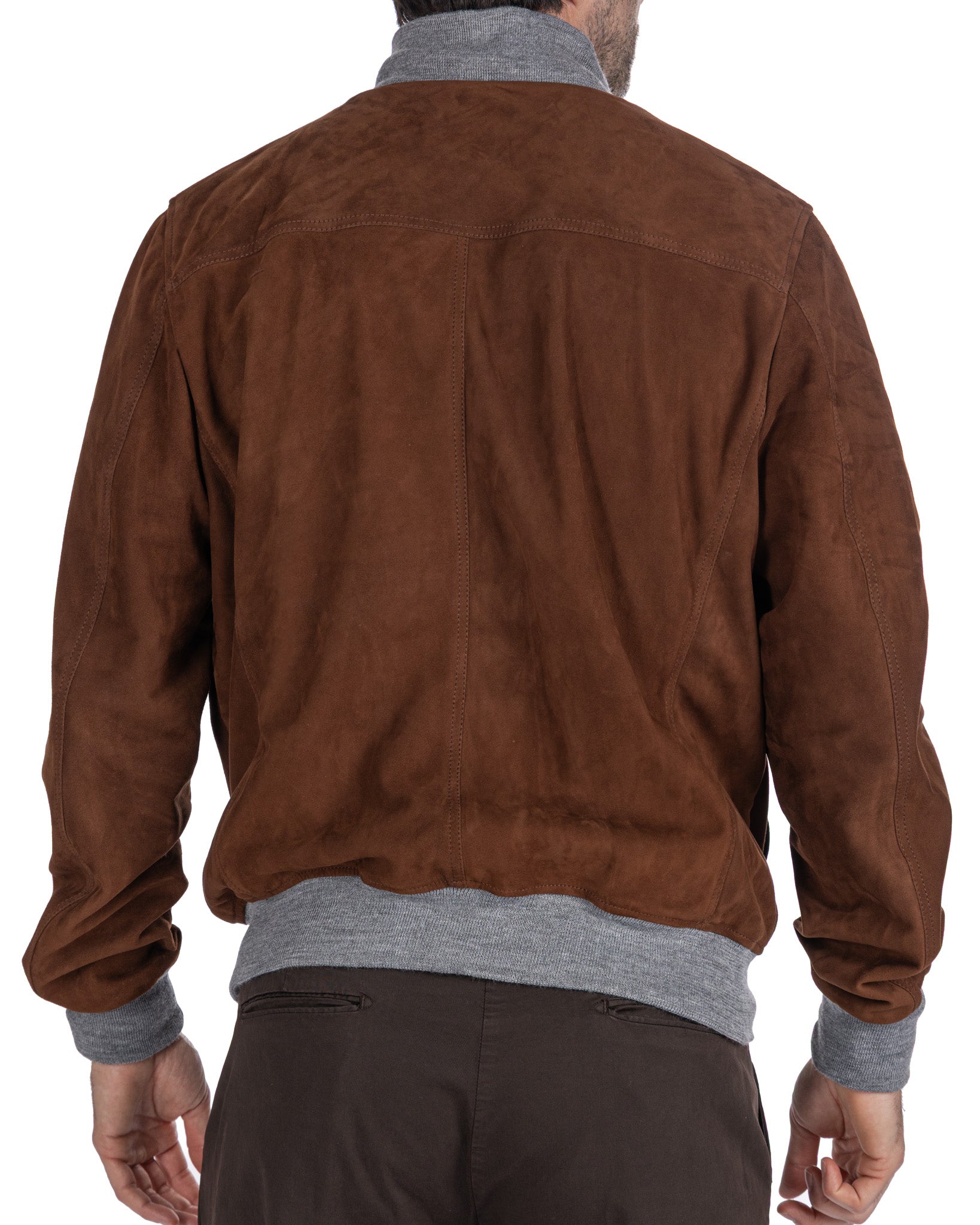 Camel Suede Button Bomber Jacket