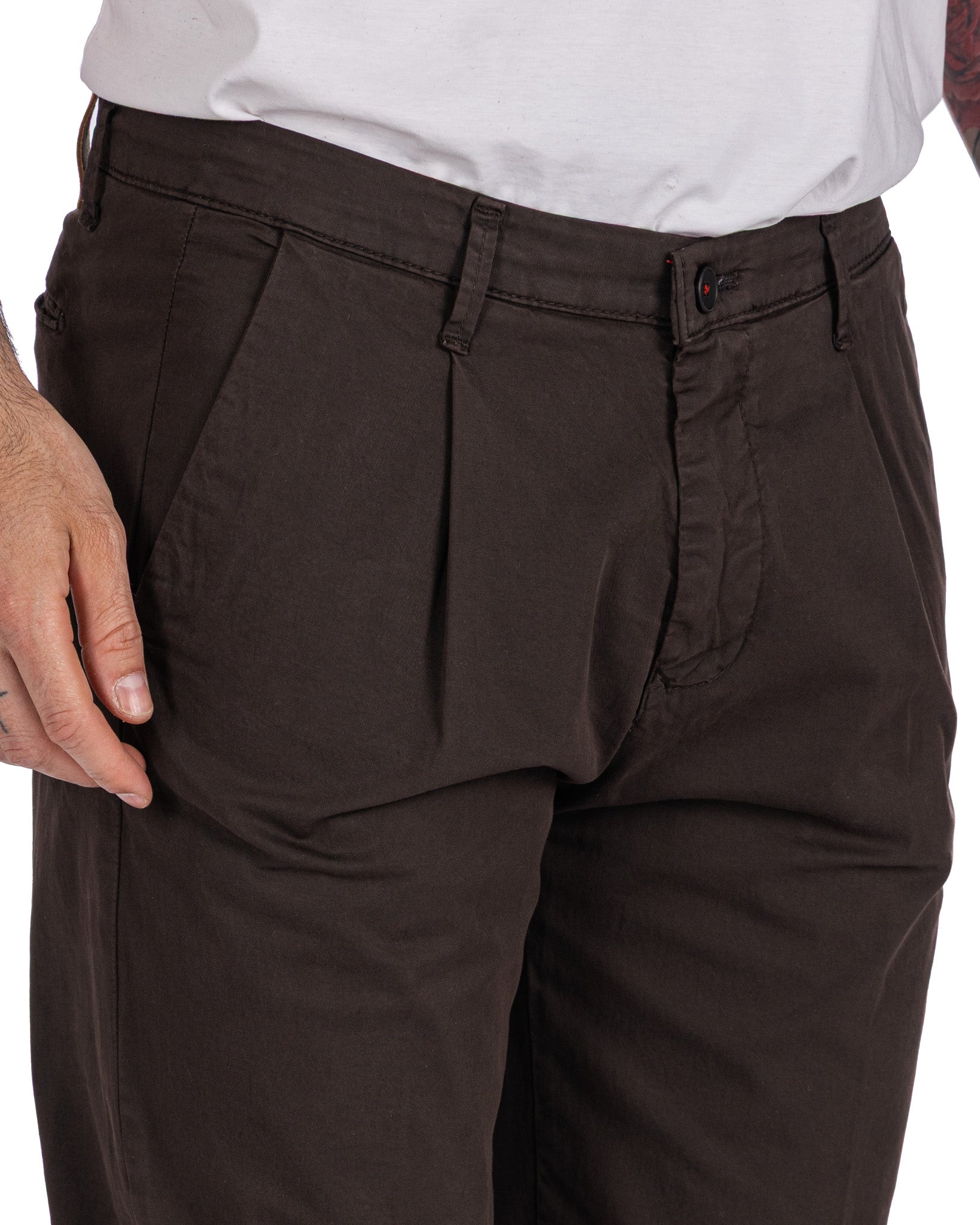 Seath - dark brown wide cotton trousers