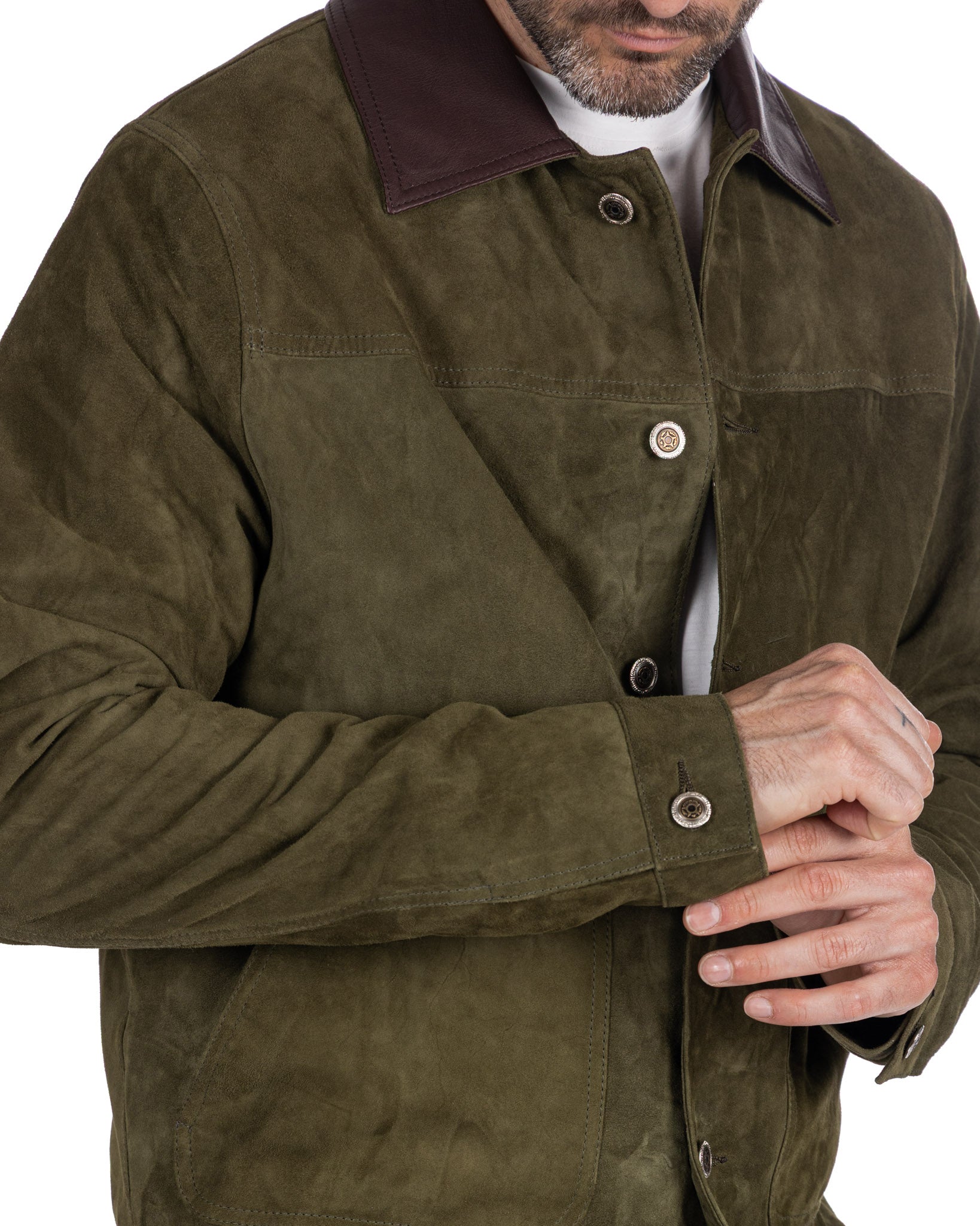 Giacca con bottoni scamosciata verde