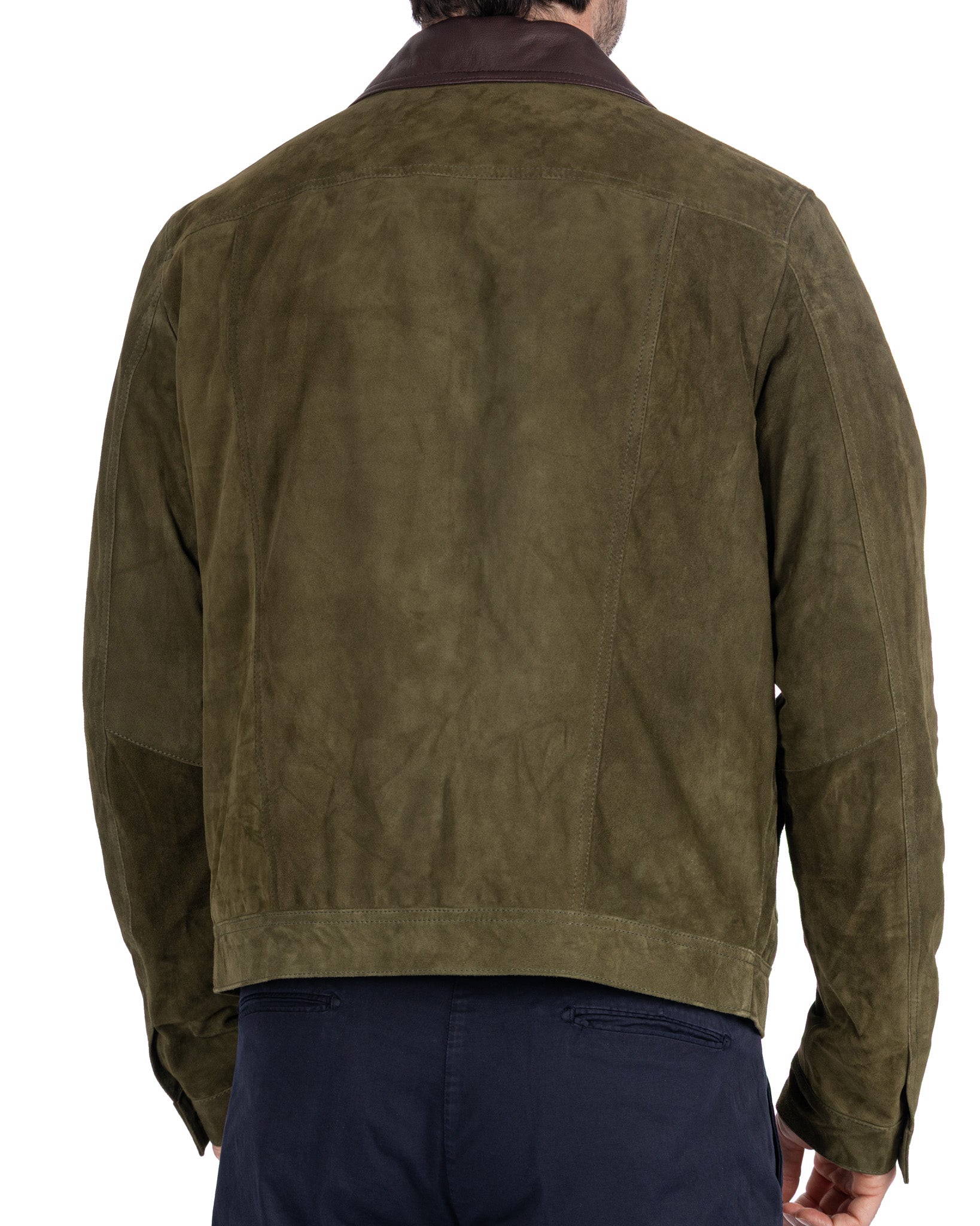Veste boutonnée en daim vert
