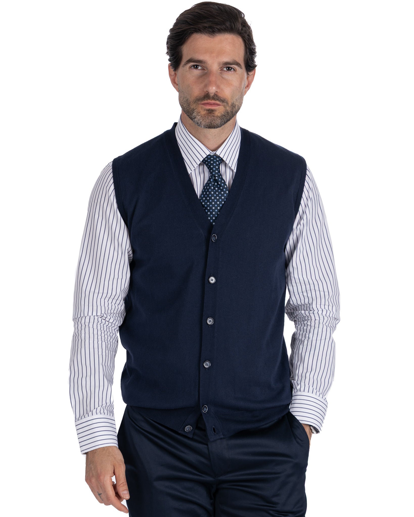 Logan - gilet in maglia di cotone blu