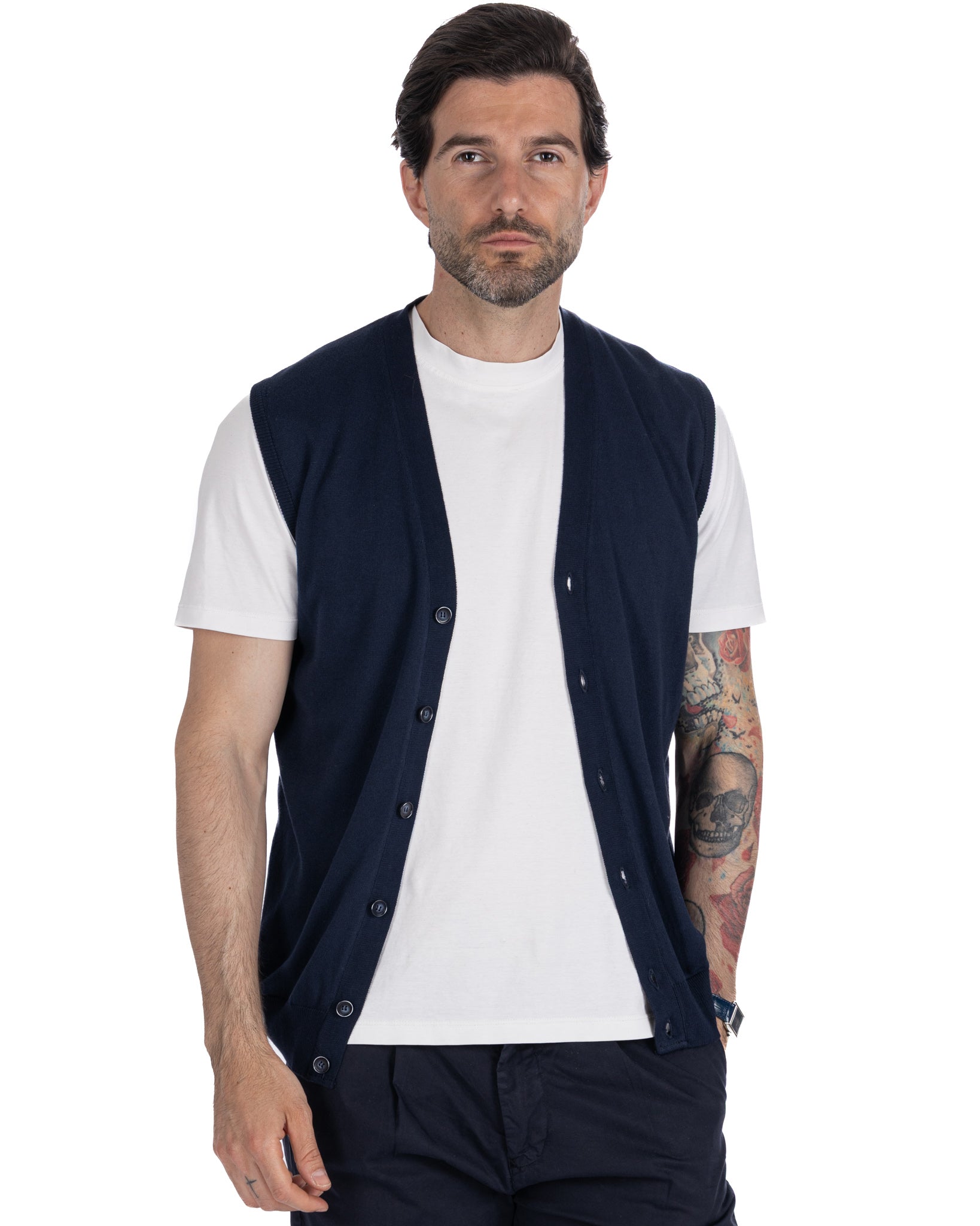 Logan - gilet in maglia di cotone blu