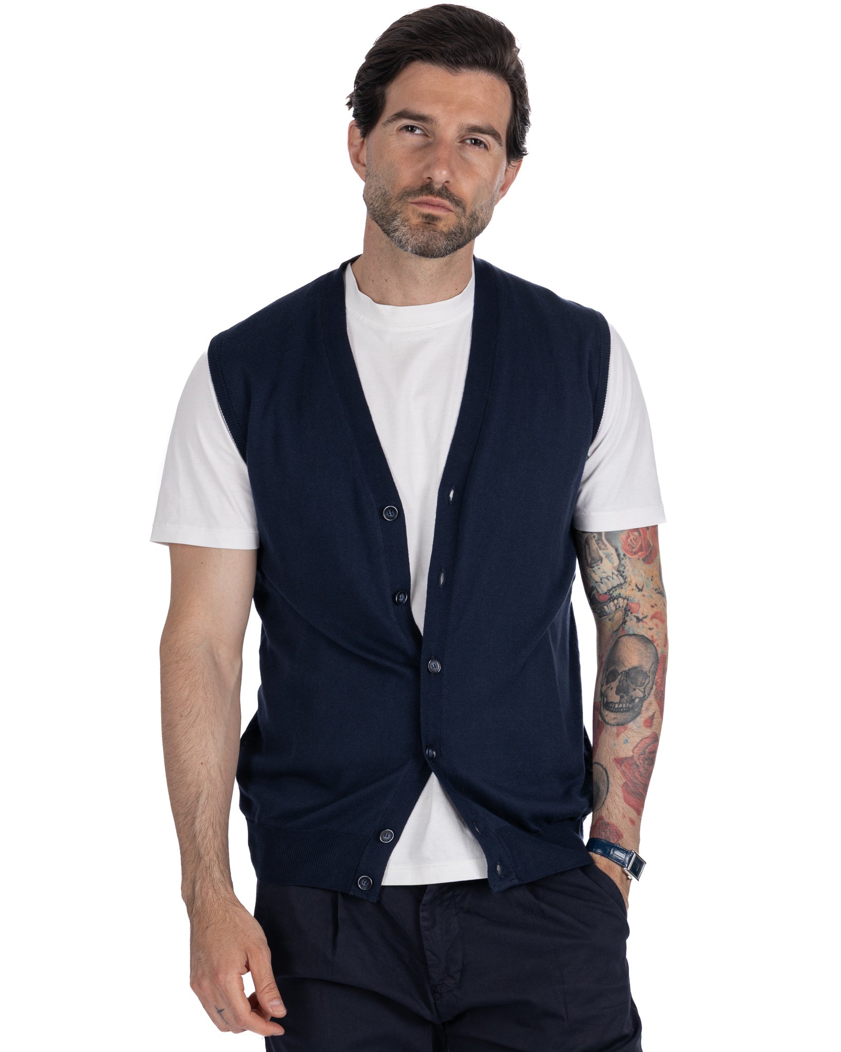 Logan - gilet in maglia di cotone blu