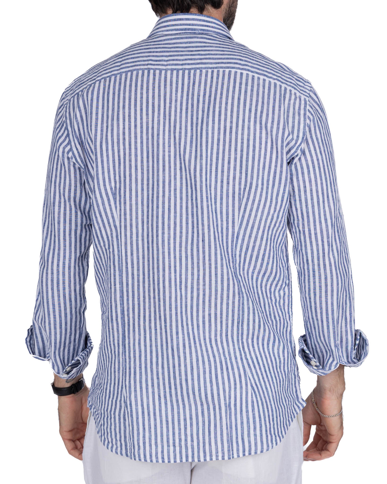 Cassis - camicia in misto lino a righe blu