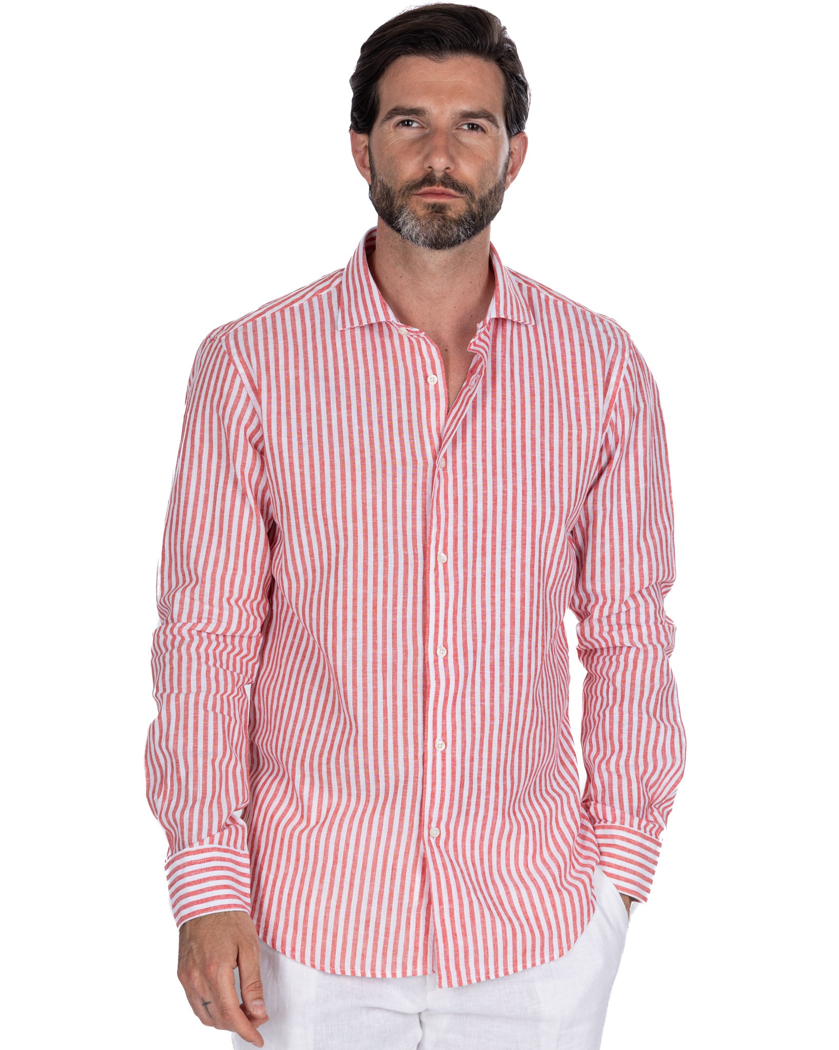 Cassis - chemise en lin mélangé à rayures rouges