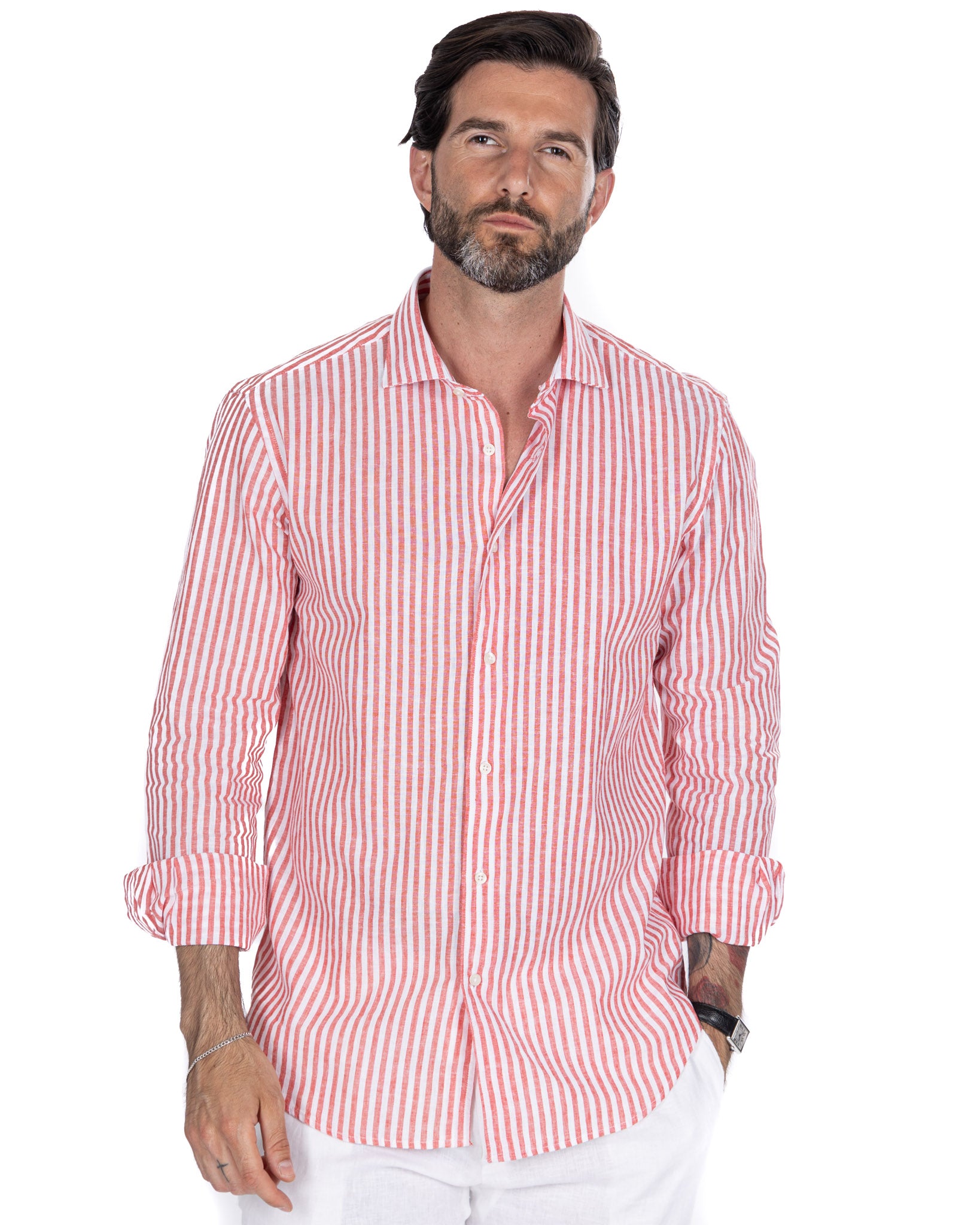 Cassis - chemise en lin mélangé à rayures rouges