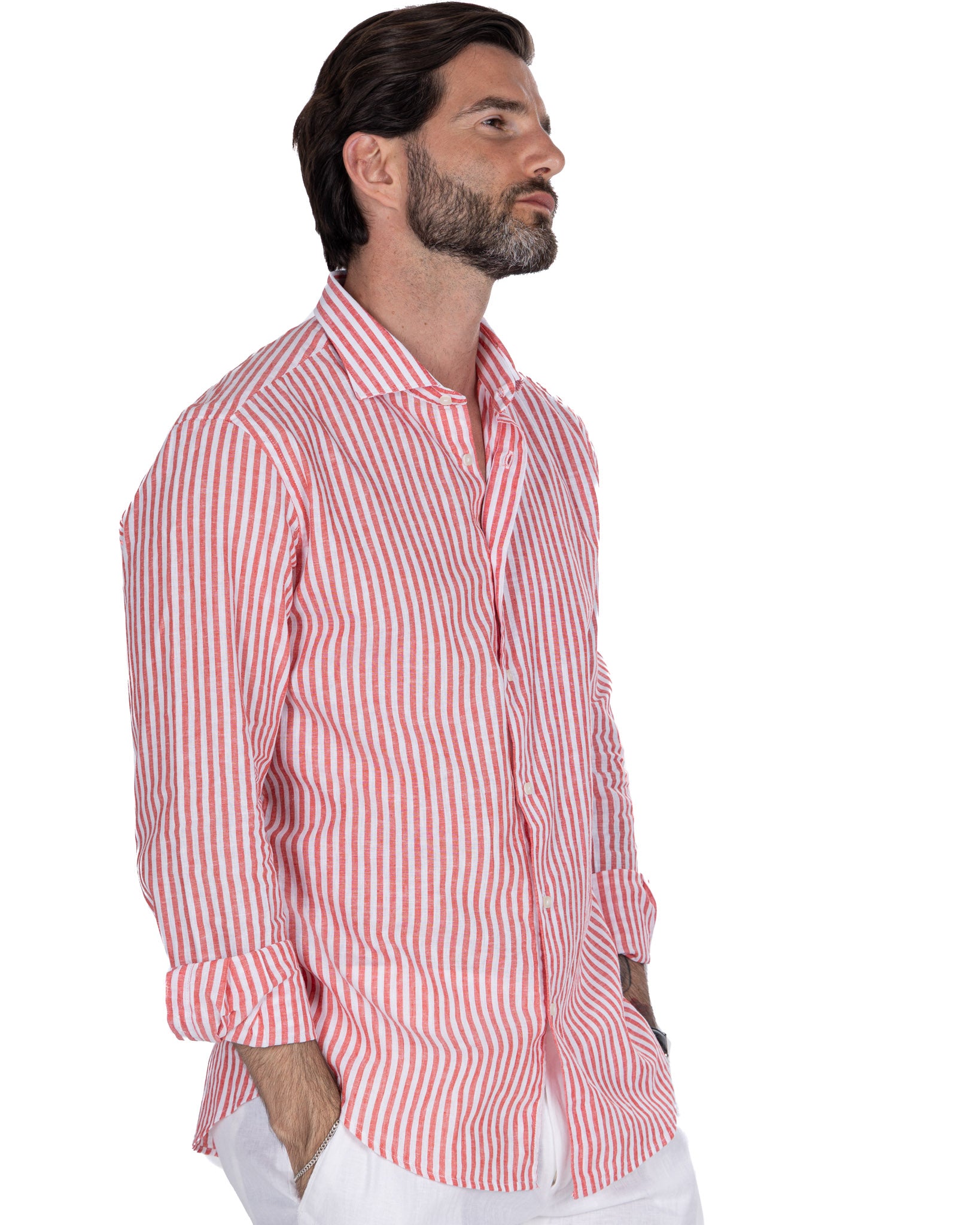 Cassis - chemise en lin mélangé à rayures rouges