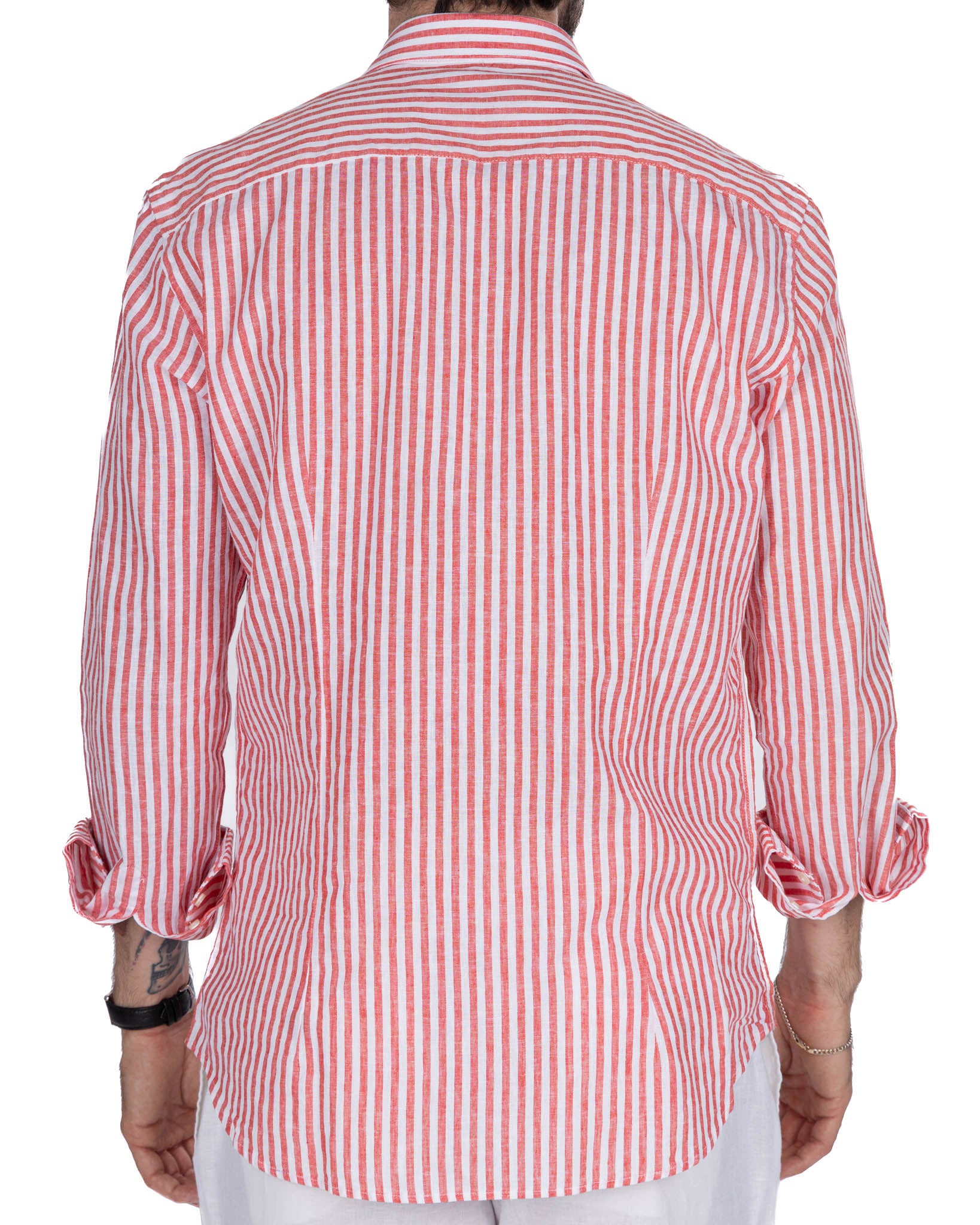 Cassis - chemise en lin mélangé à rayures rouges