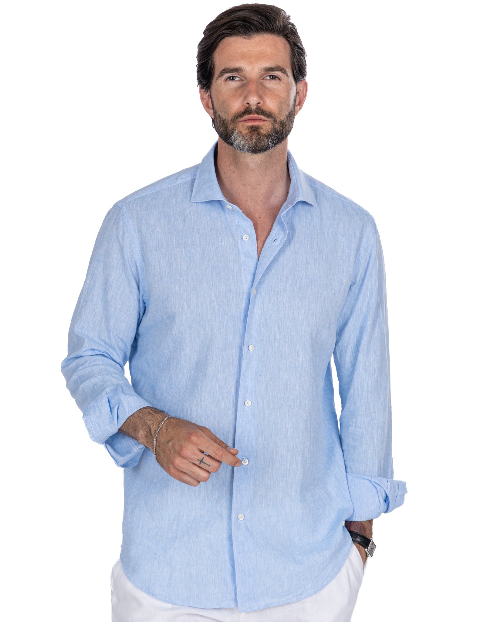 Rennes - chemise en lin mélangé bleu clair