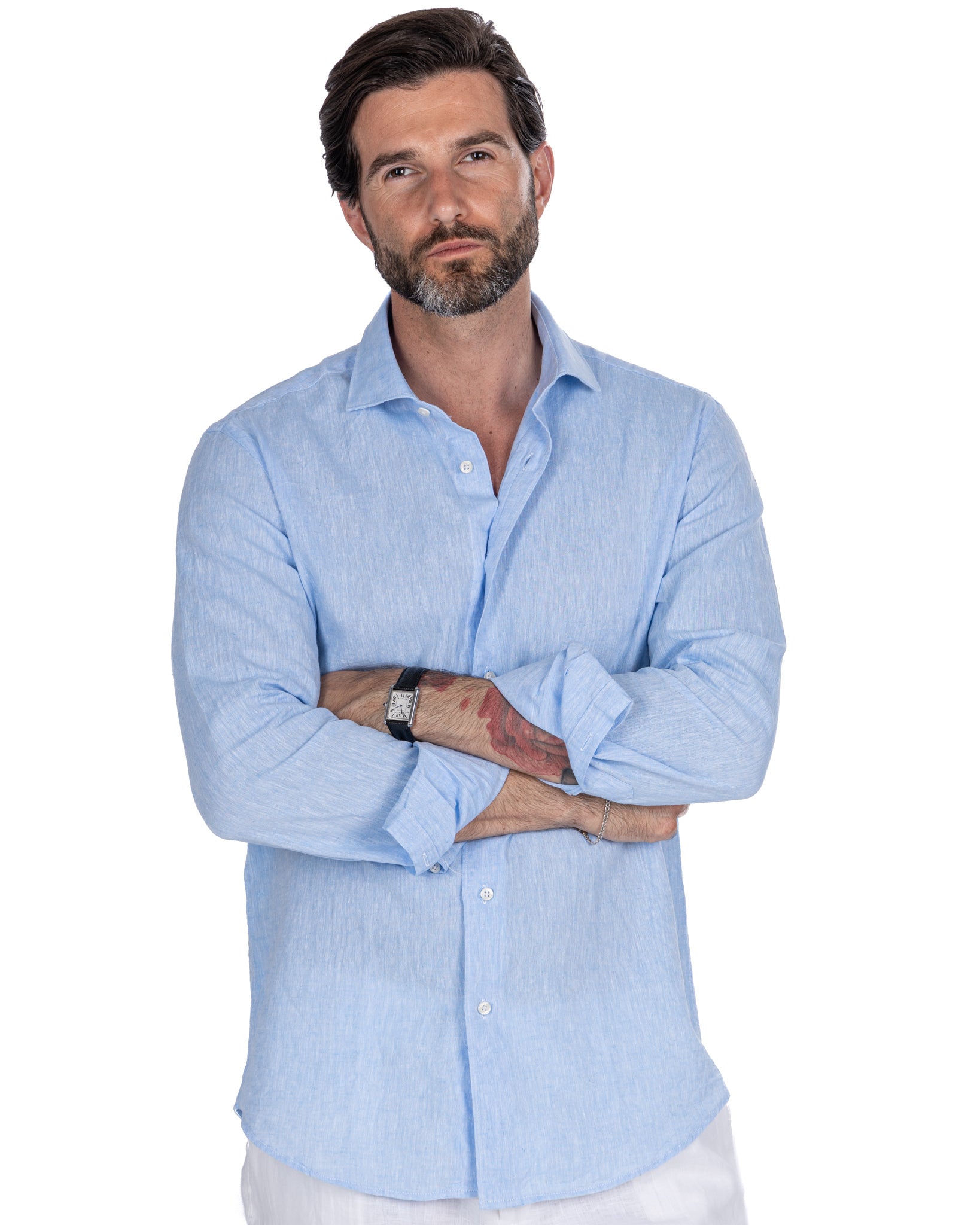 Rennes - chemise en lin mélangé bleu clair