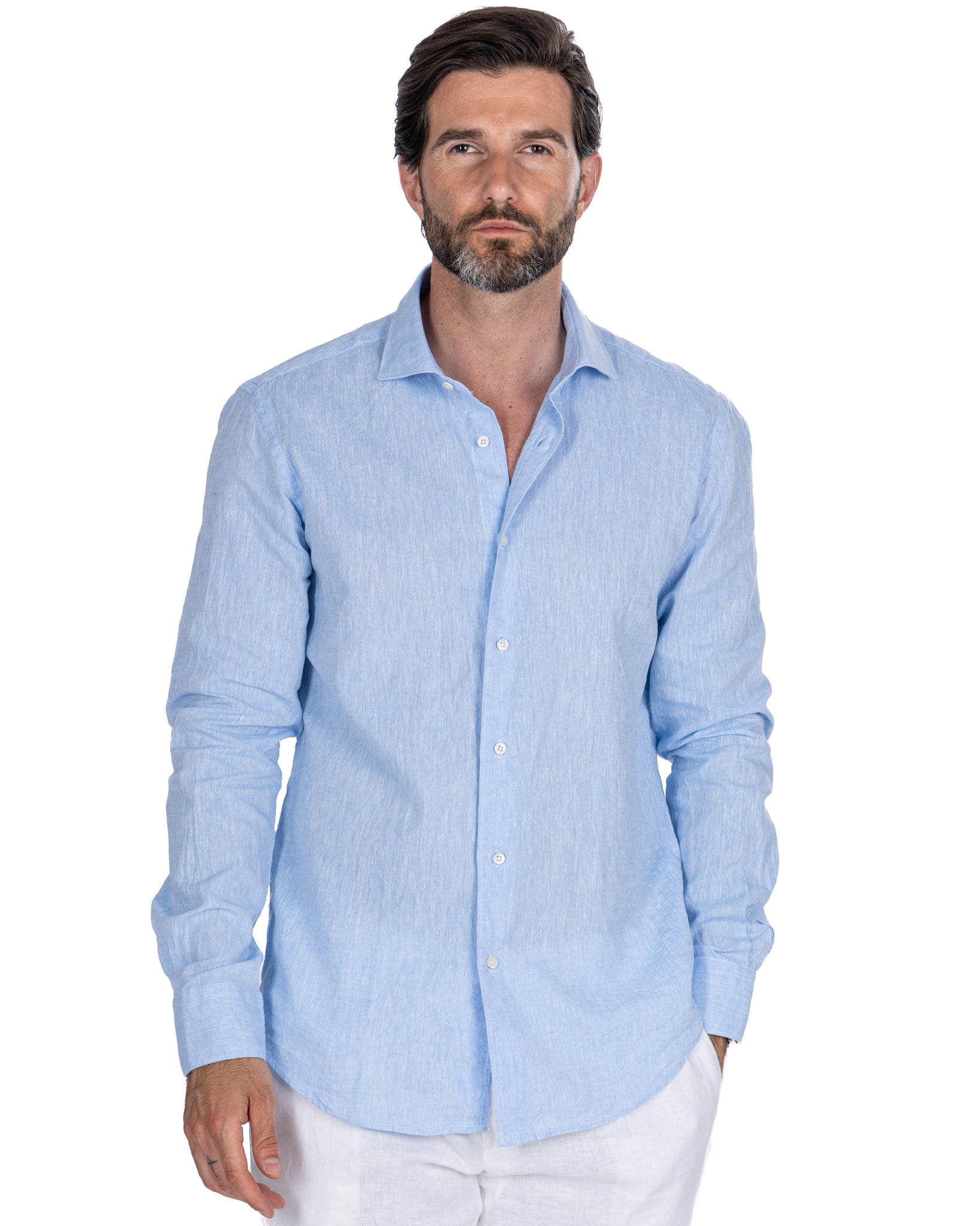 Rennes - chemise en lin mélangé bleu clair