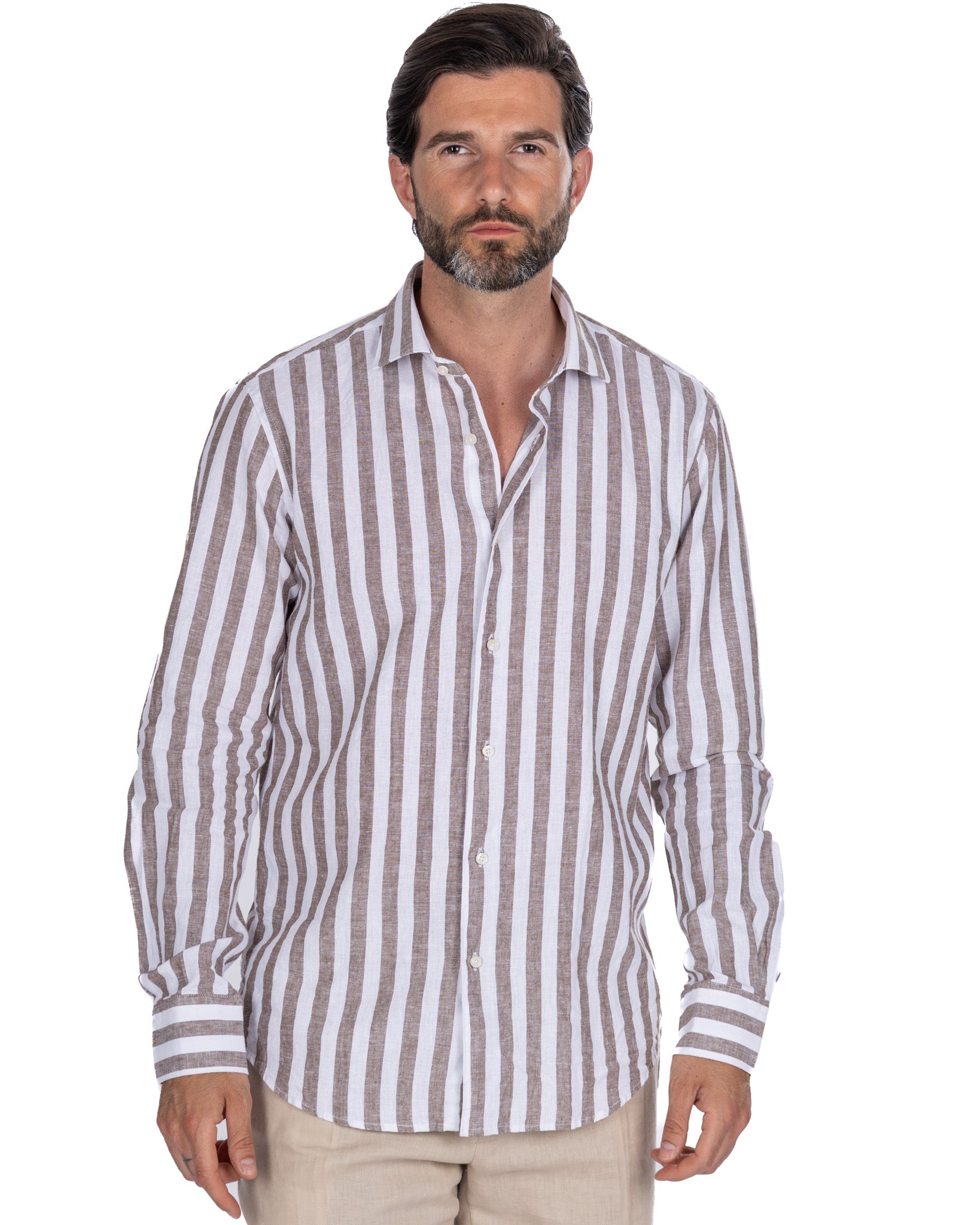 Eze - dark brown striped linen blend shirt