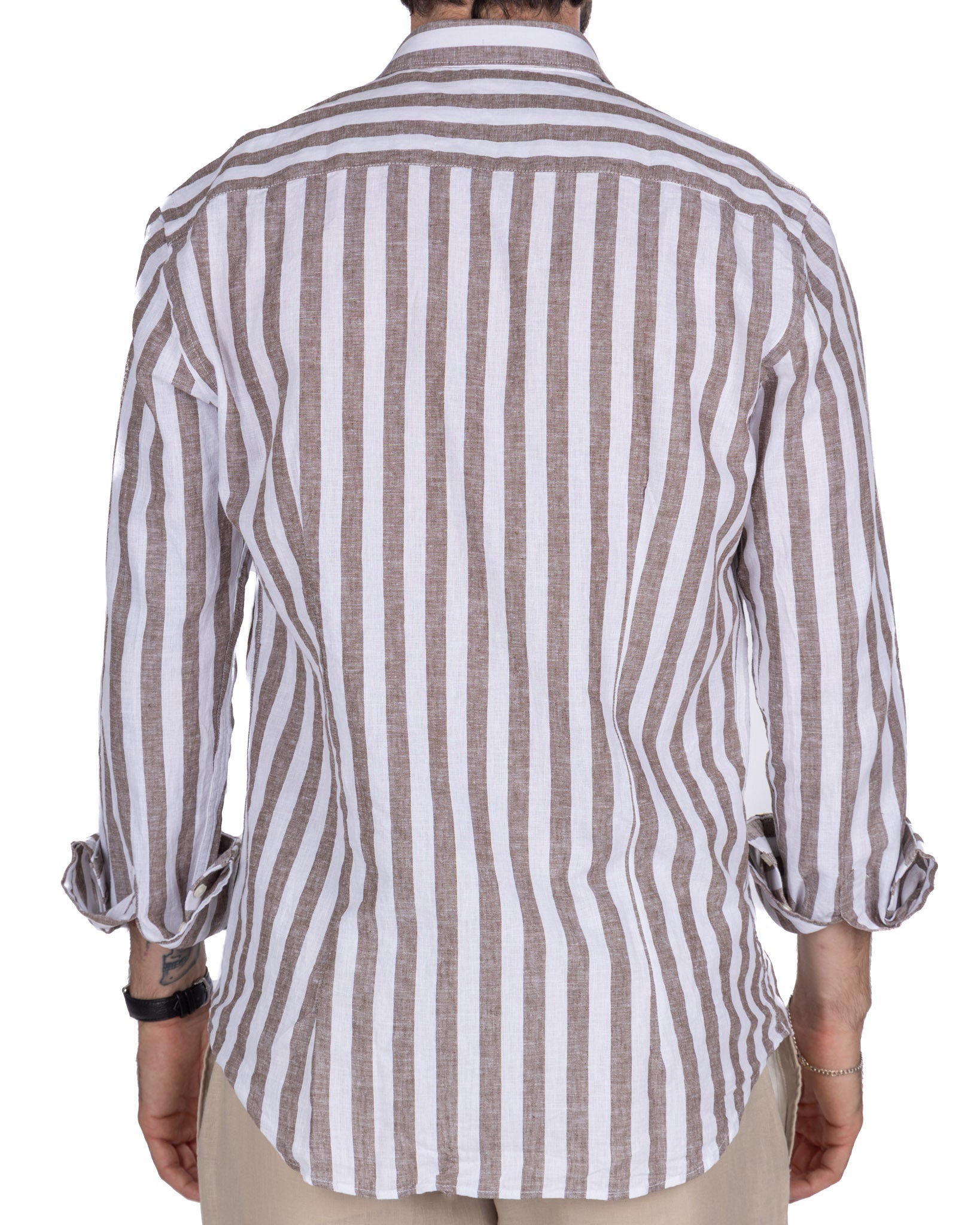 Eze - dark brown striped linen blend shirt