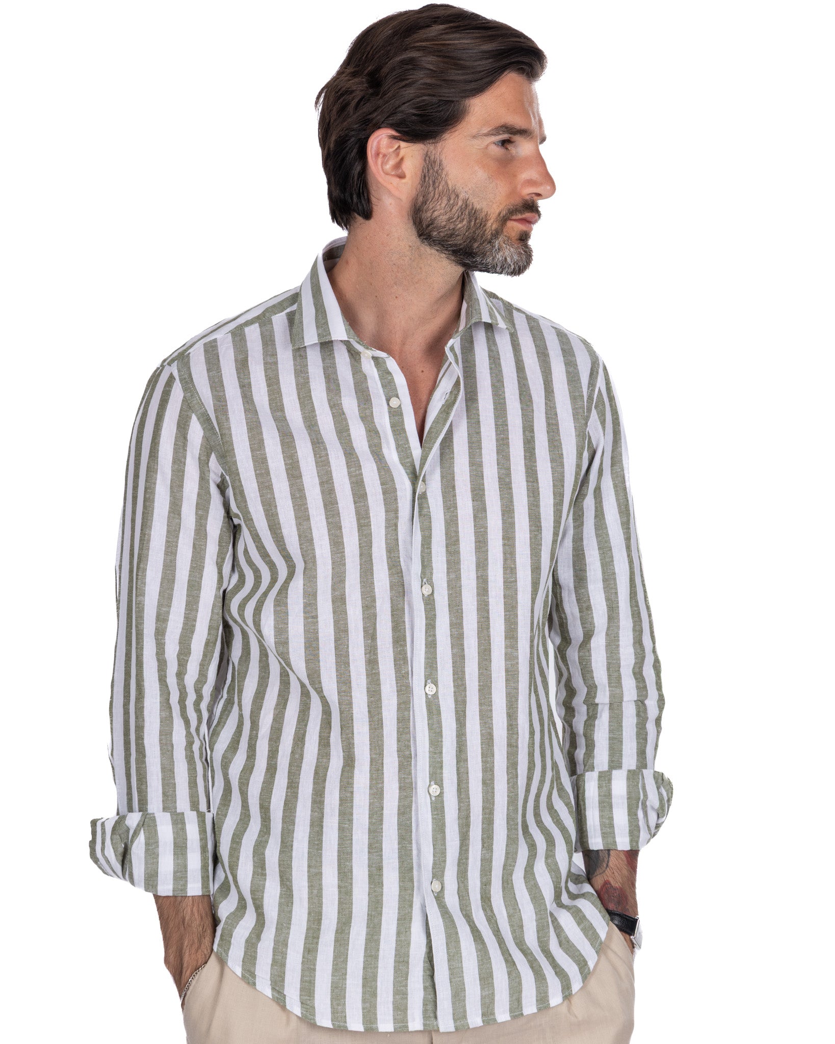 Eze - Military Striped Linen Blend Shirt